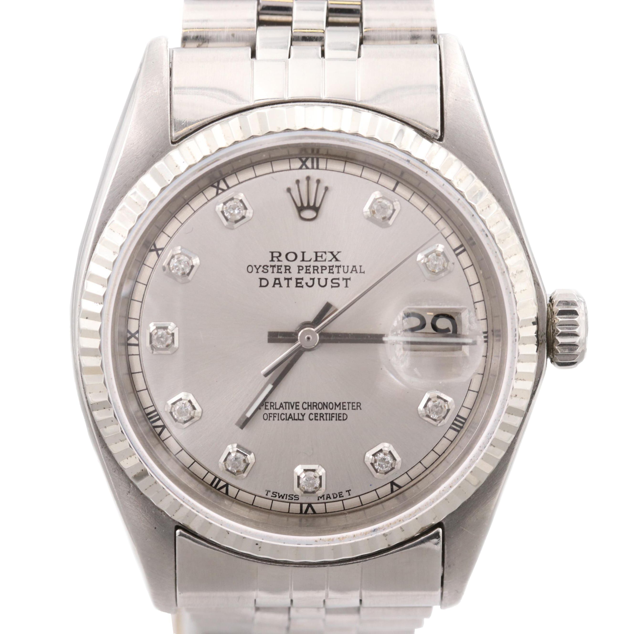 Rolex DateJust Automatic Stainless Steel Watch with Diamond Dial, 1973