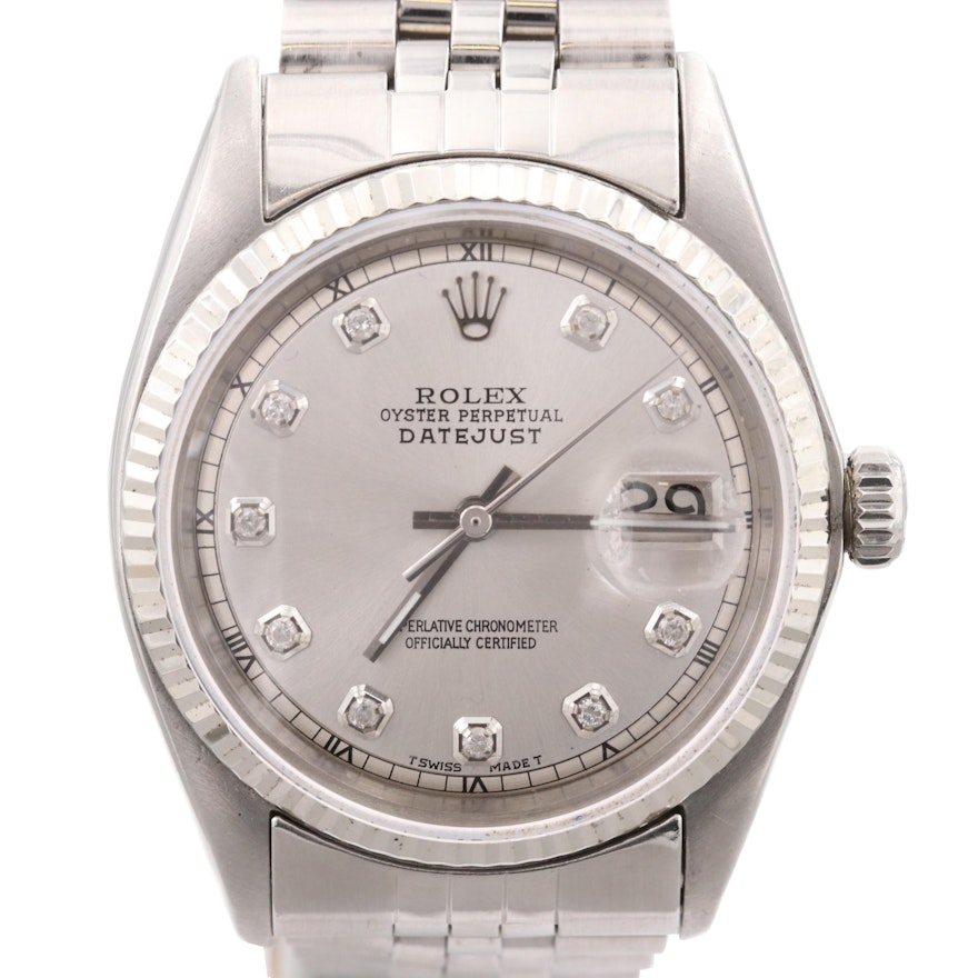 Rolex DateJust Automatic Stainless Steel Wristwatch with Diamond Dial, 1973