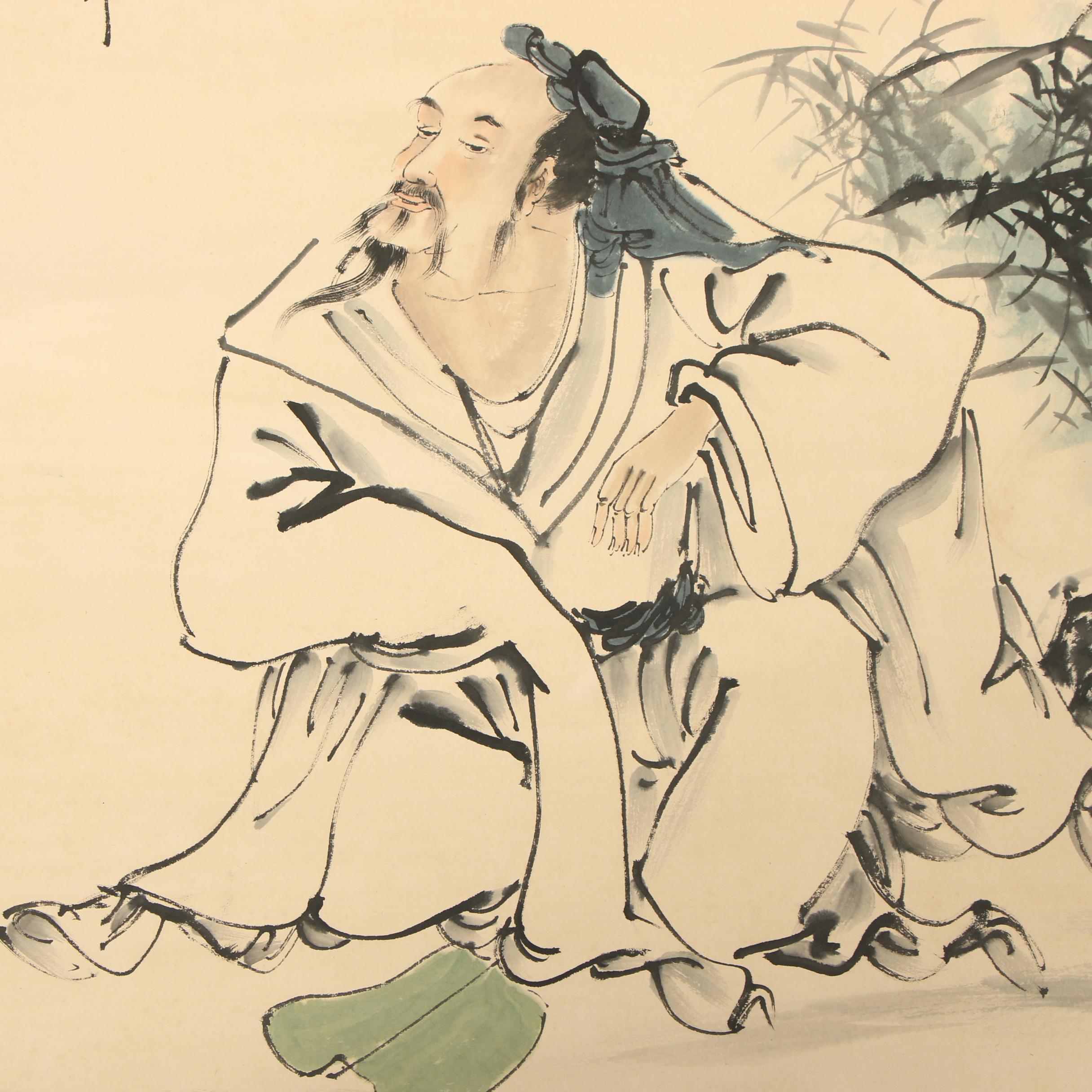 Bai Bohua Ink and Watercolor Hanging Scroll