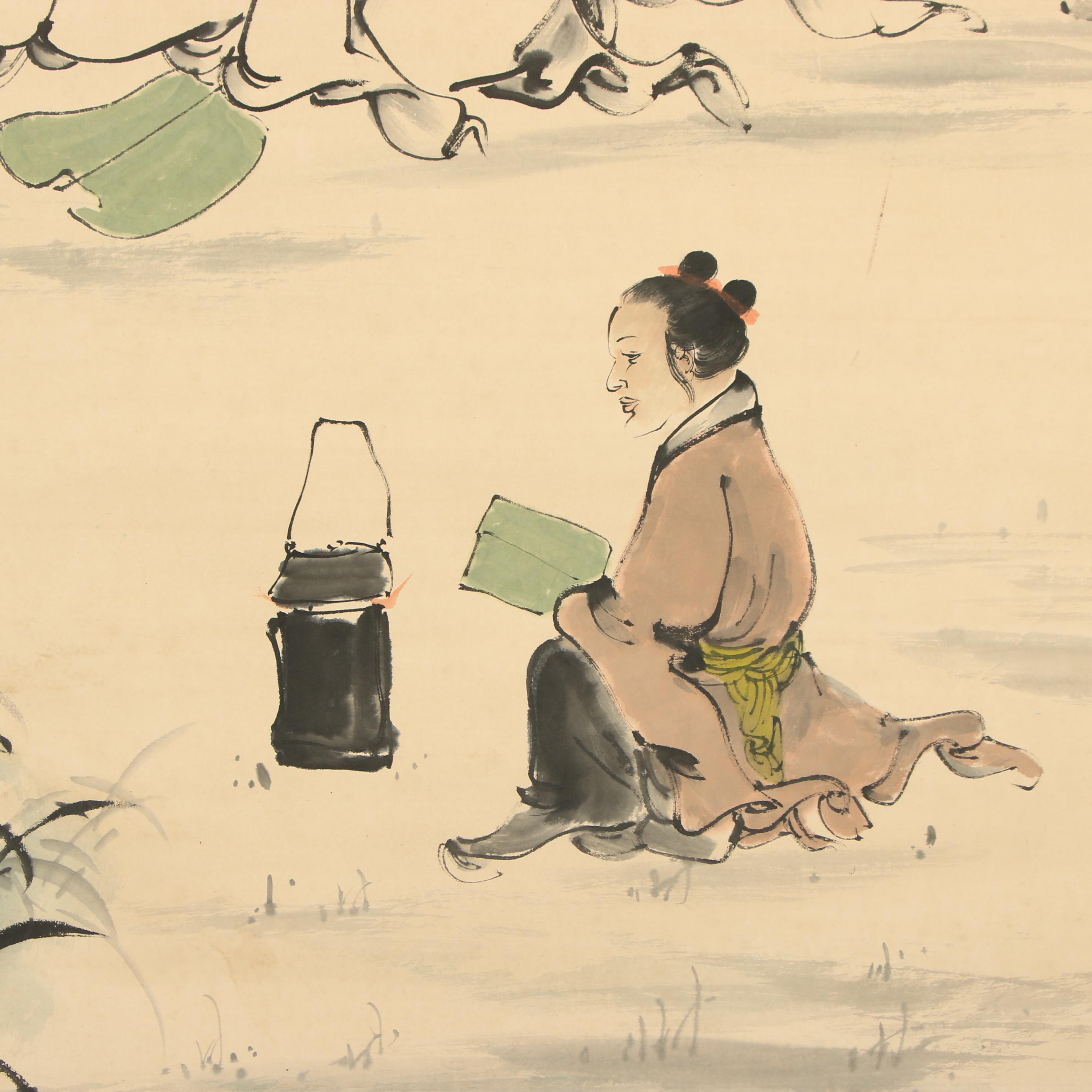 Bai Bohua Ink and Watercolor Hanging Scroll
