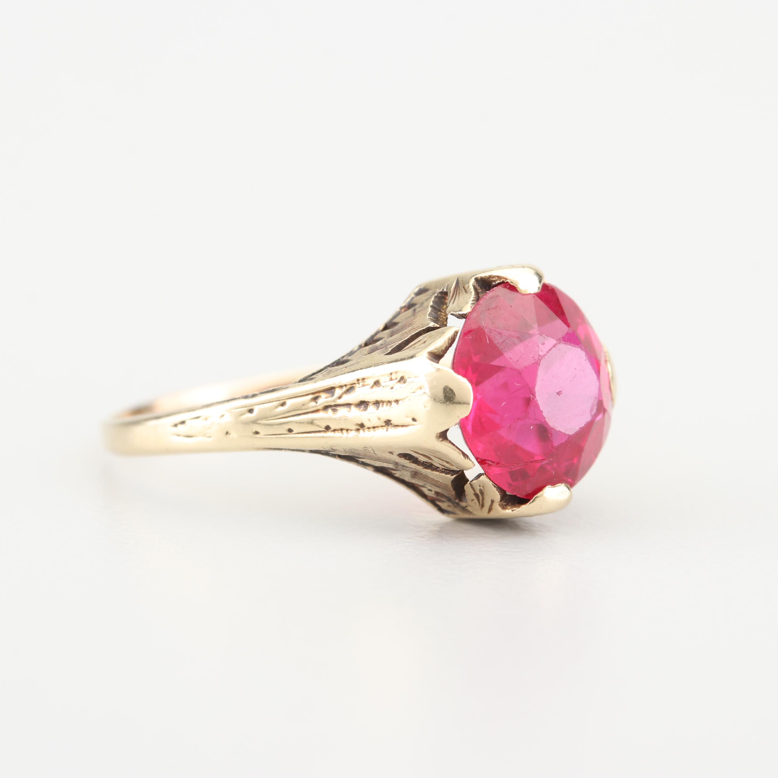 Vintage 14K Yellow Gold and Synthetic Ruby Ring