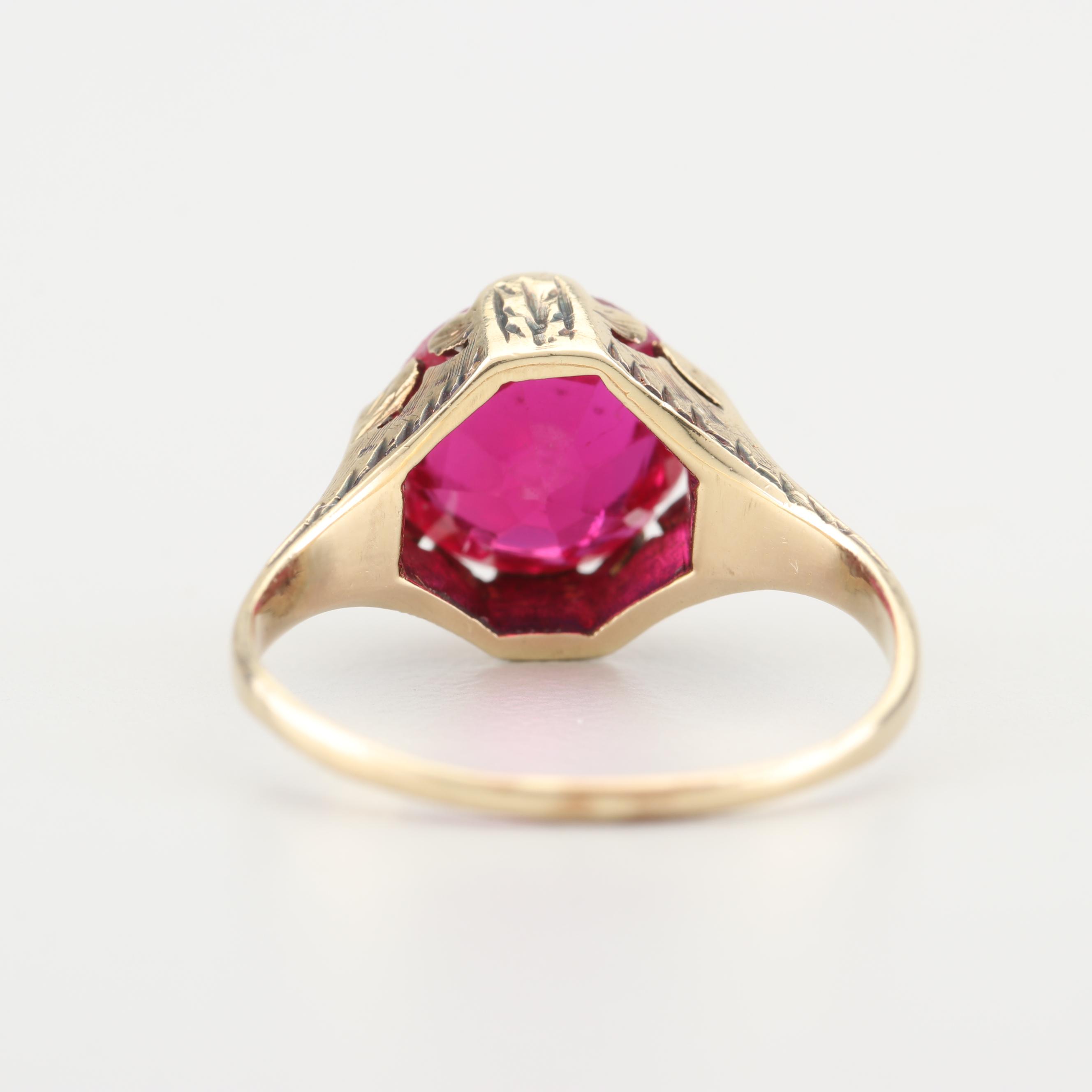 Vintage 14K Yellow Gold and Synthetic Ruby Ring