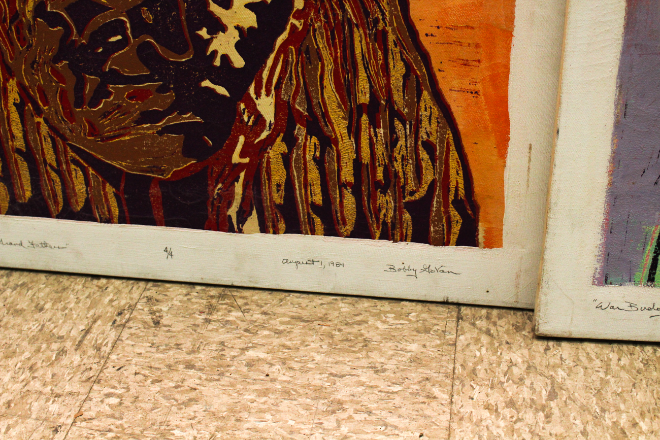 Two Bobby GoVan Serigraphs on Canvas "Spirit of My Grandfather" and "War Buddy"