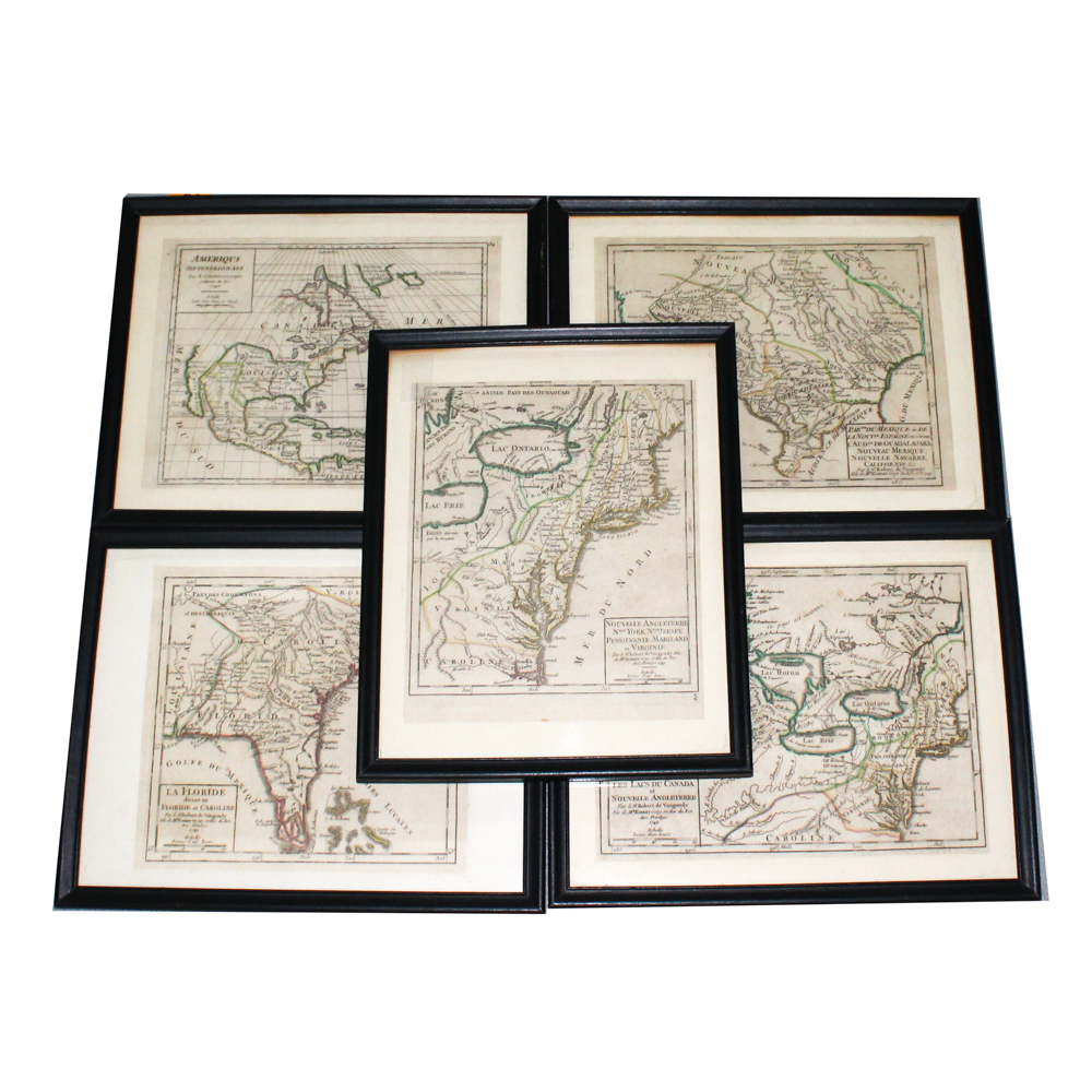 Five Framed Vintage Maps