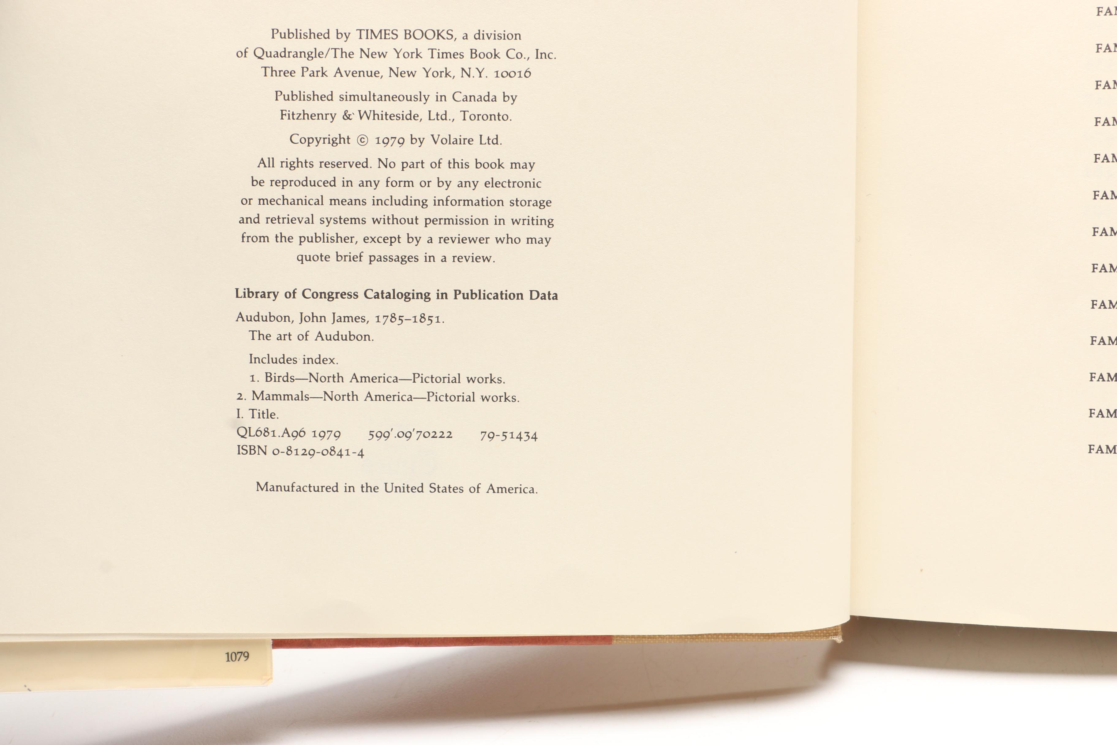 1979 "The Art of Audubon" and 1967 "The Imperial Collection of Audubon Animals"