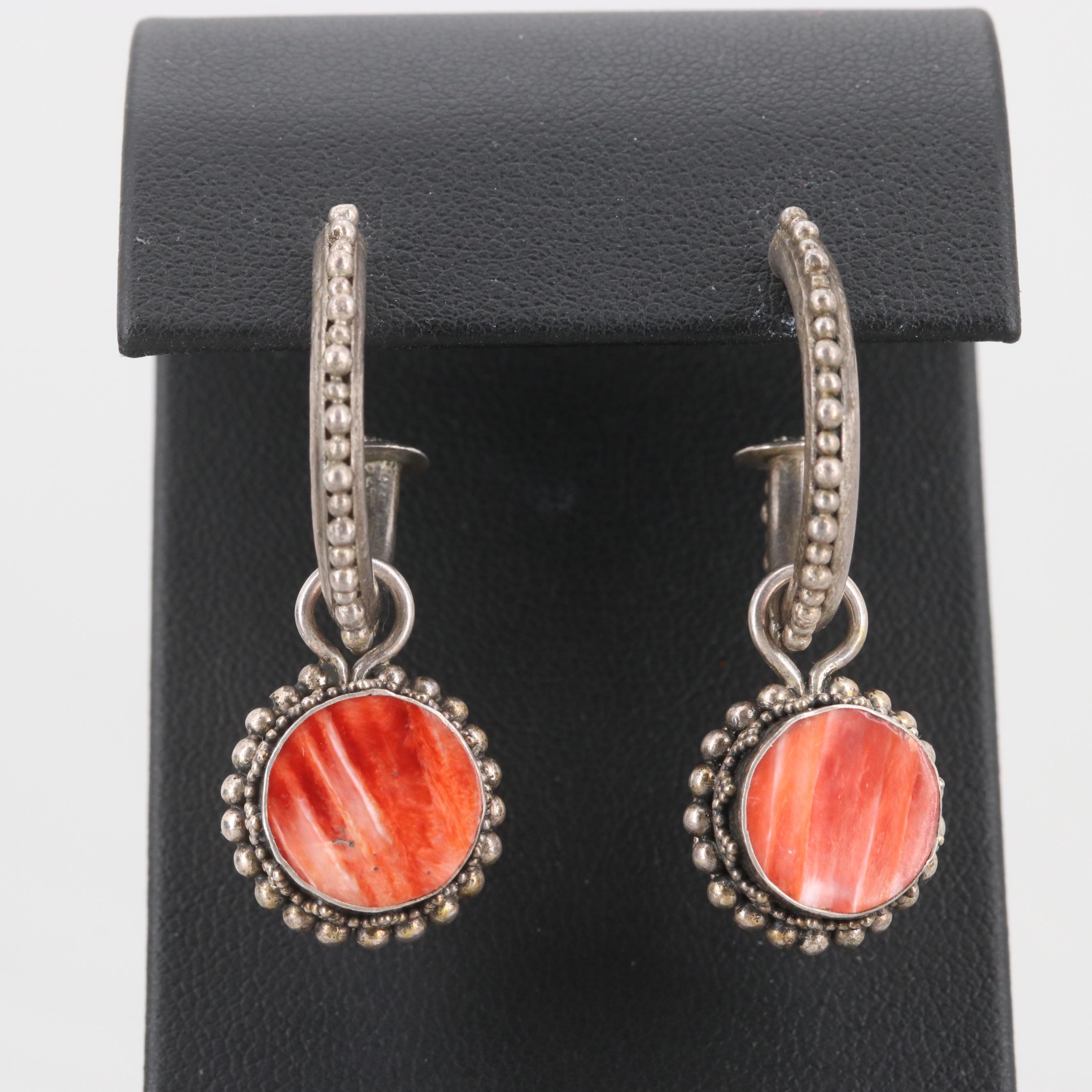 Sterling Silver Reversible Spiny Oyster and Shell Earrings