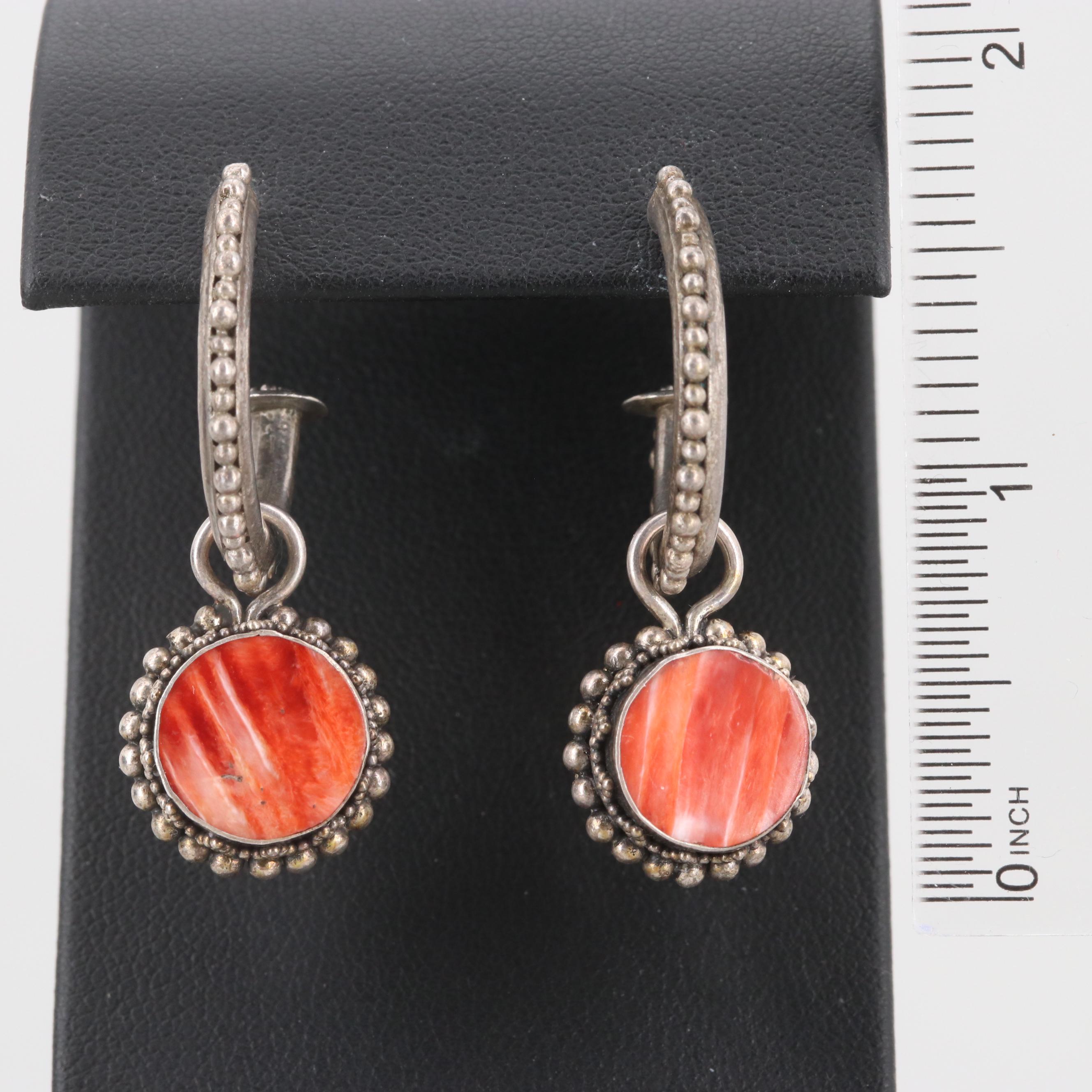 Sterling Silver Reversible Spiny Oyster and Shell Earrings