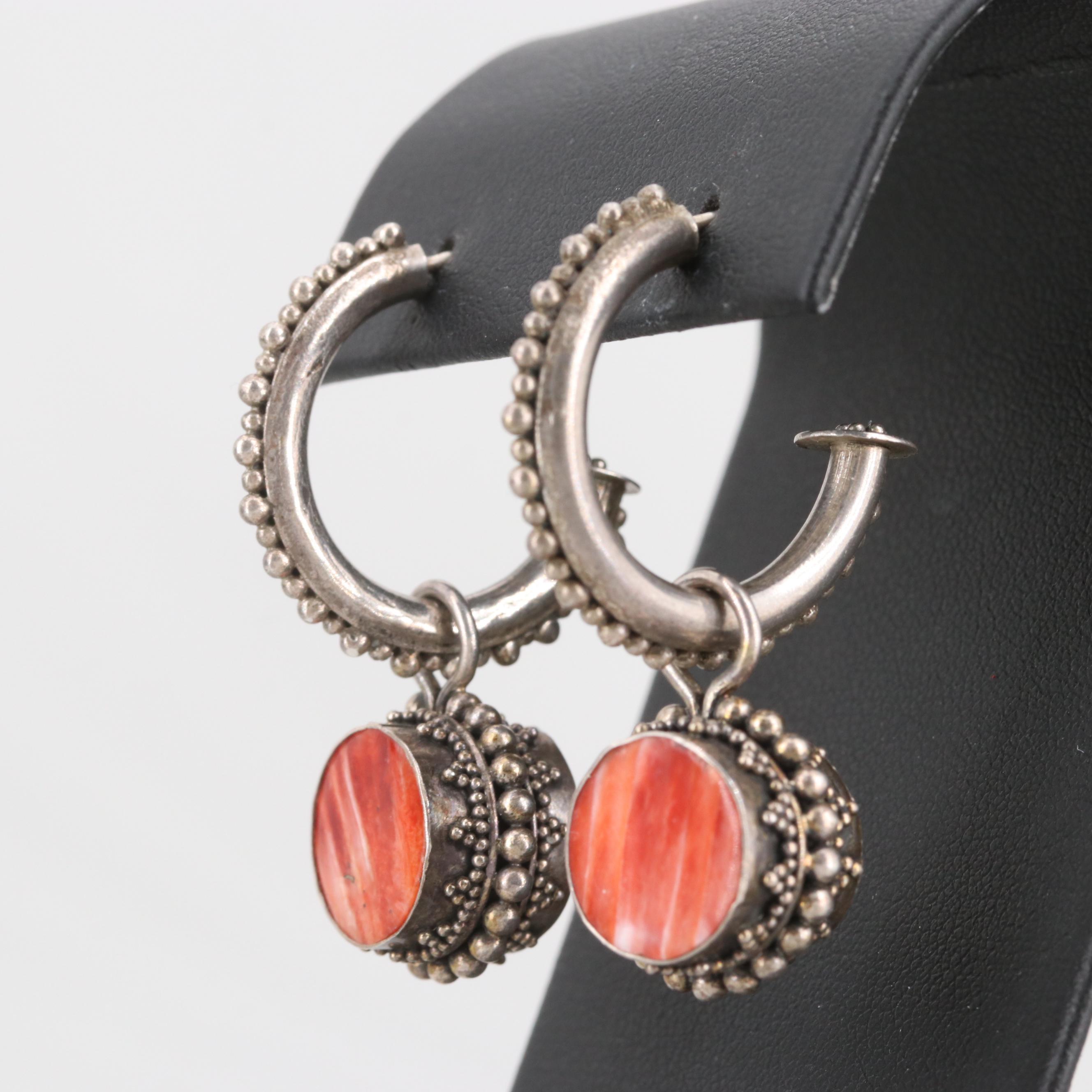 Sterling Silver Reversible Spiny Oyster and Shell Earrings