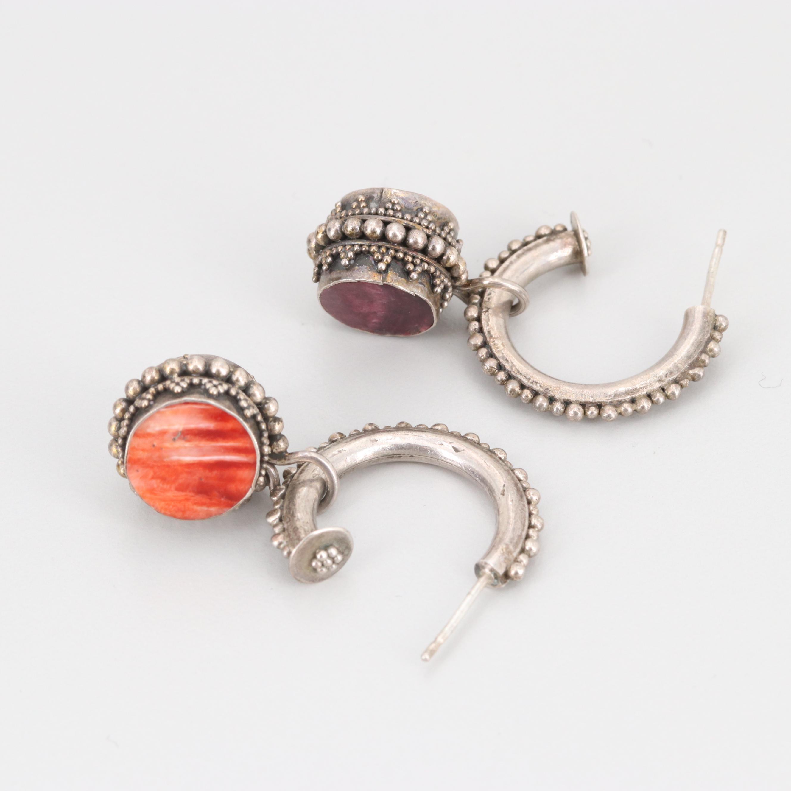 Sterling Silver Reversible Spiny Oyster and Shell Earrings