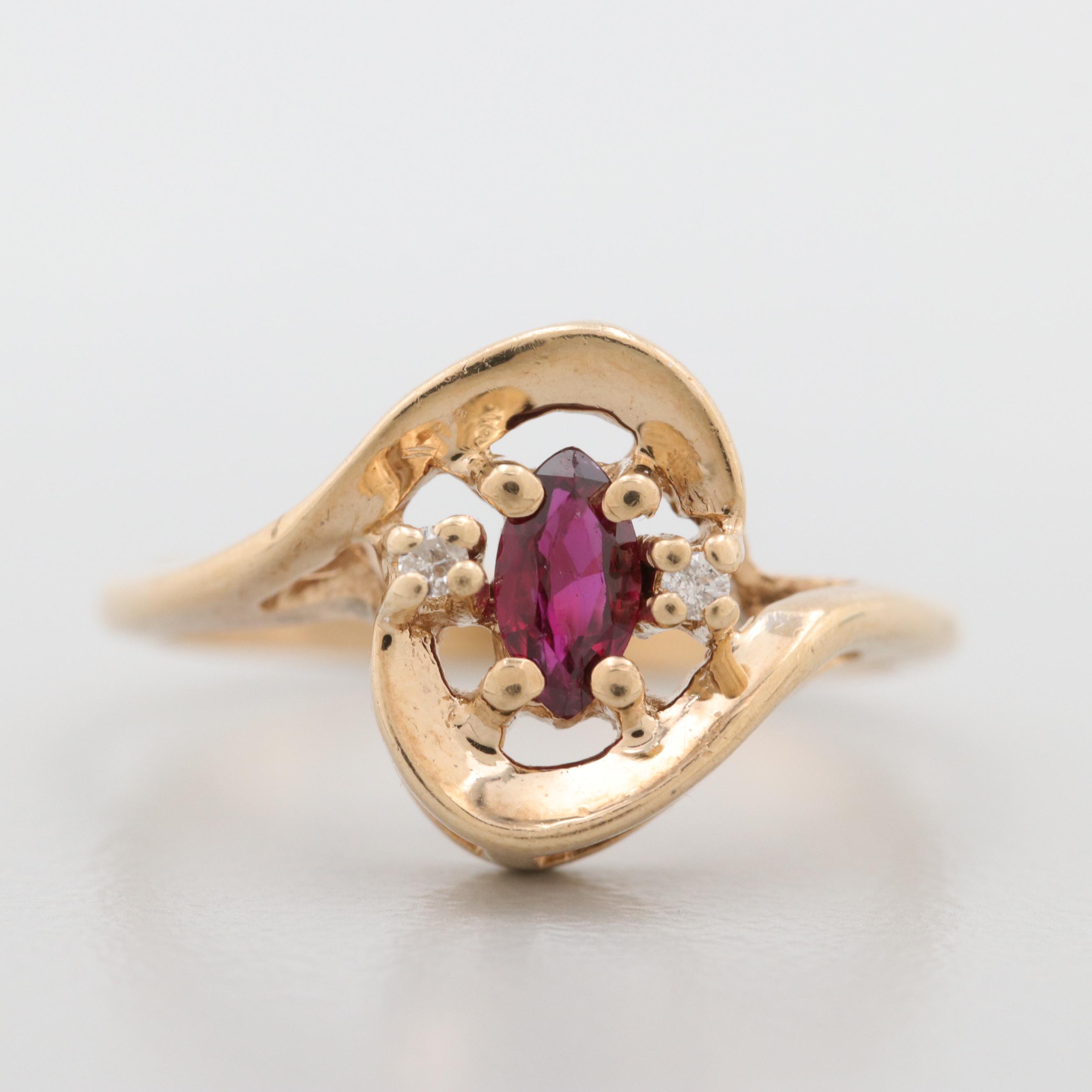 14K Yellow Gold Ruby and Diamond Ring
