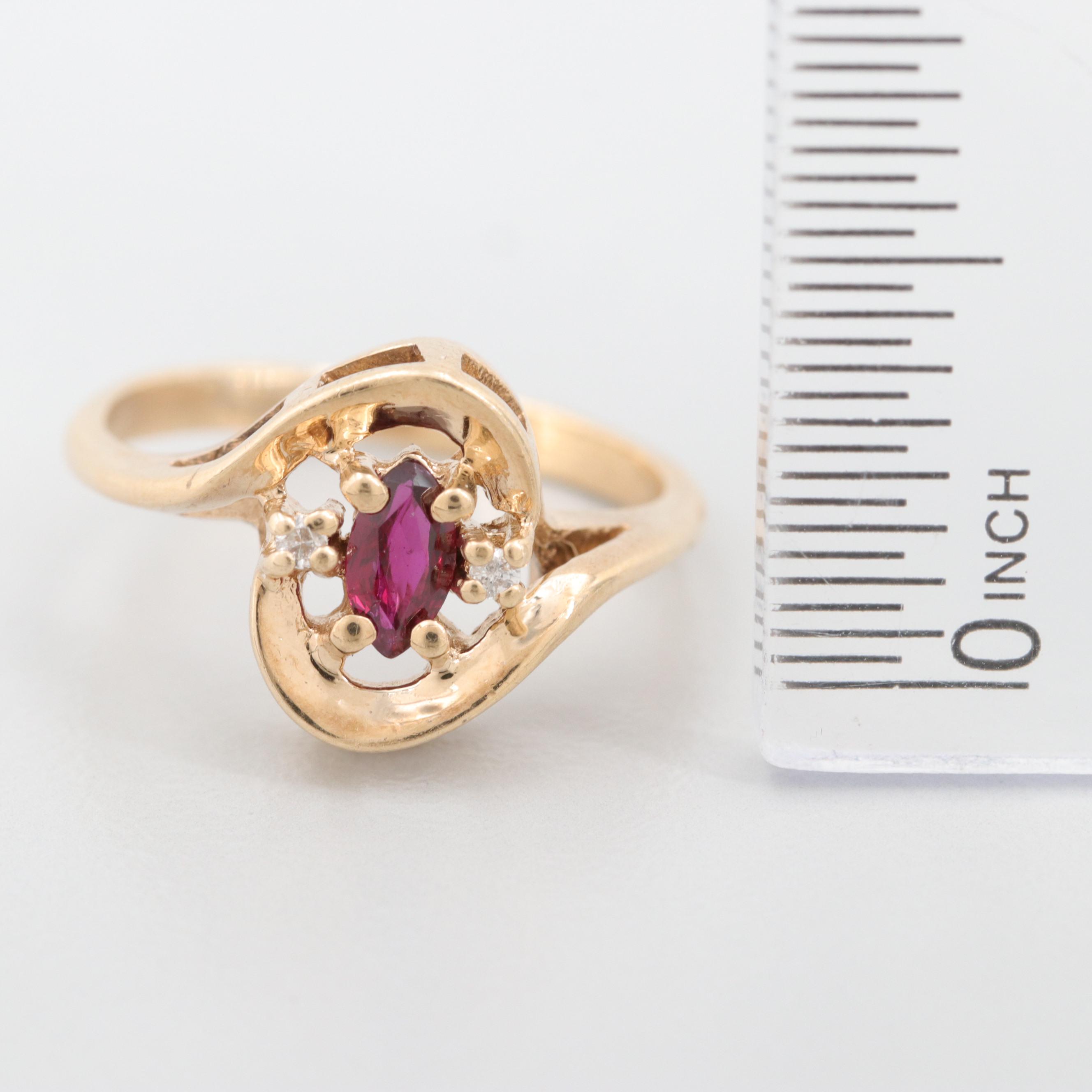 14K Yellow Gold Ruby and Diamond Ring