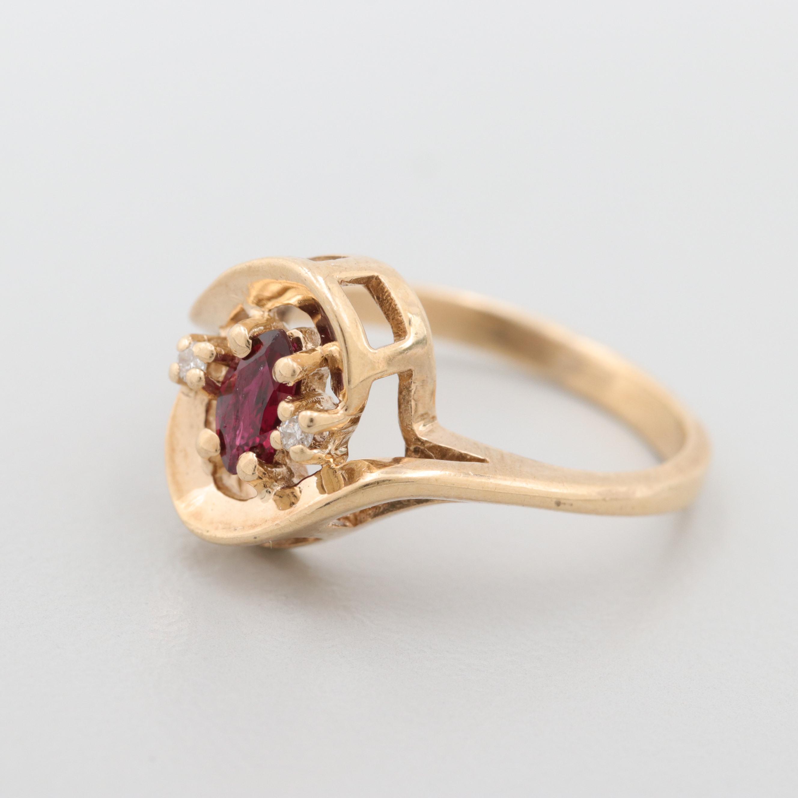 14K Yellow Gold Ruby and Diamond Ring