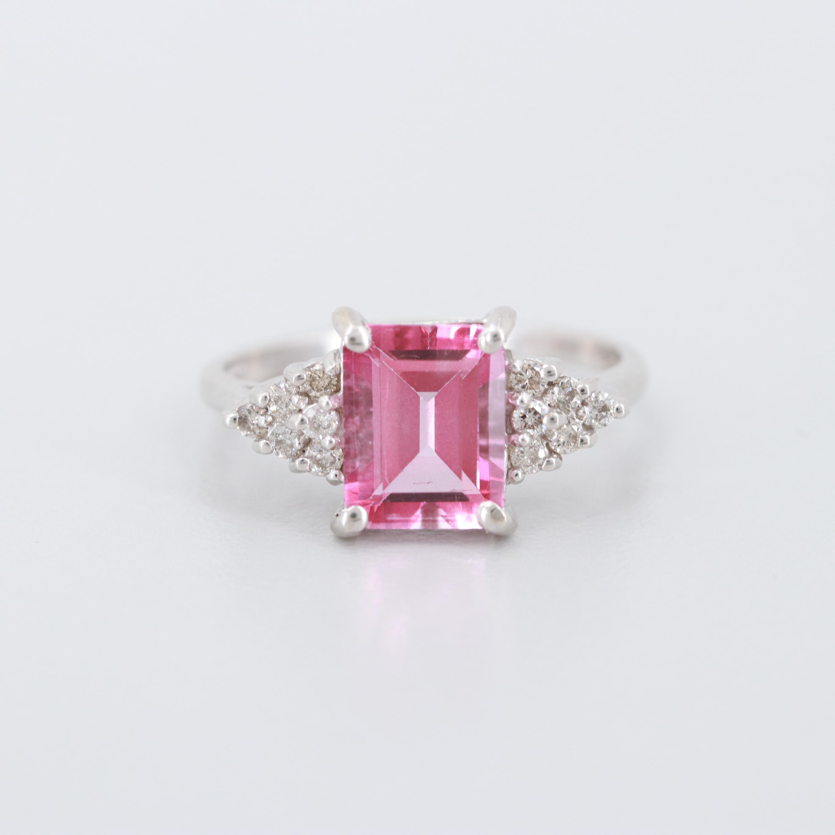 14K White Gold Topaz and Diamond Ring