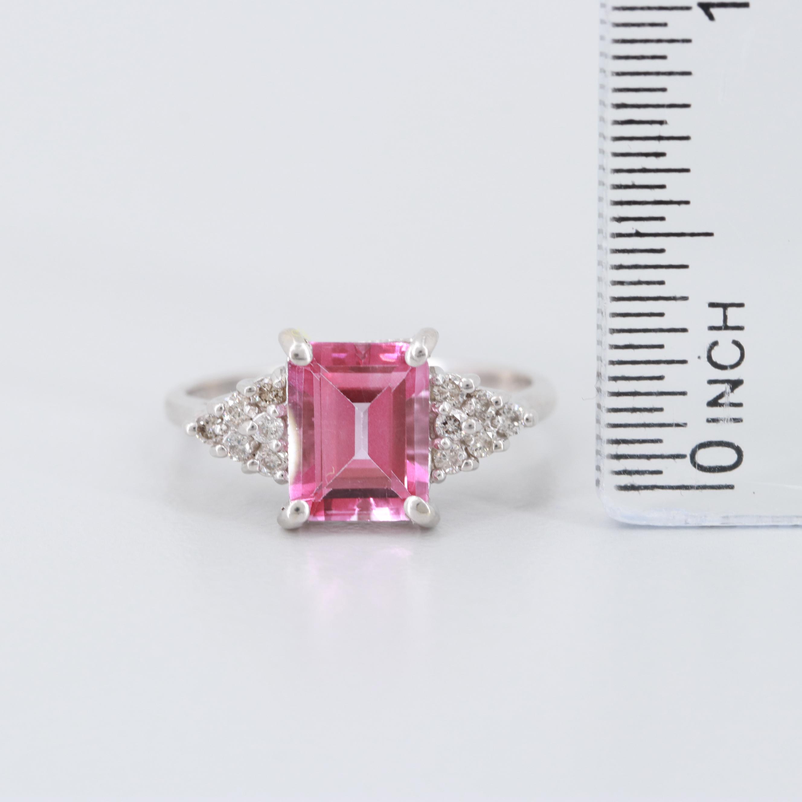 14K White Gold Topaz and Diamond Ring