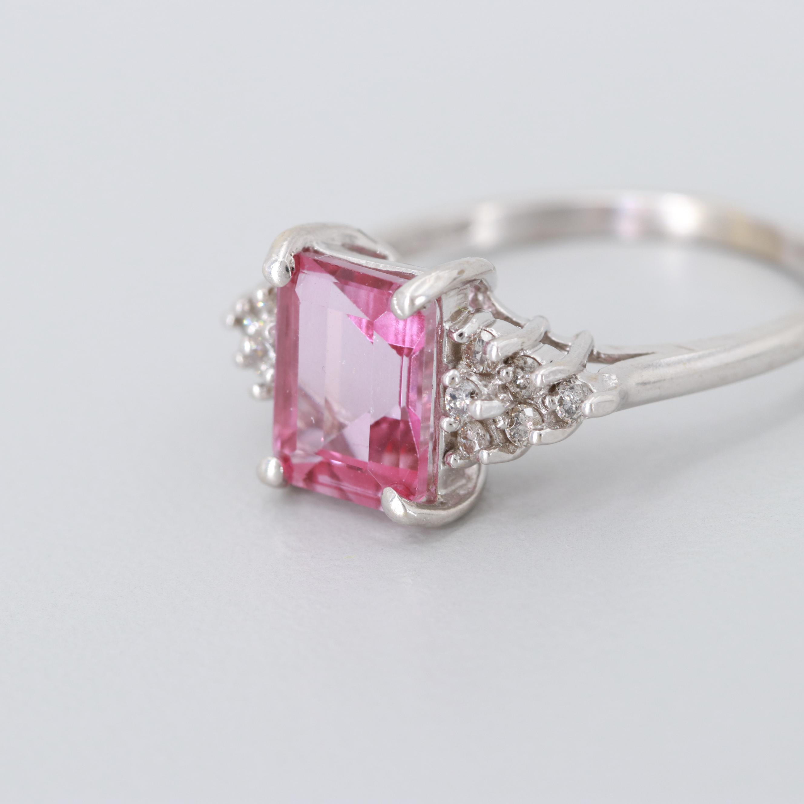 14K White Gold Topaz and Diamond Ring