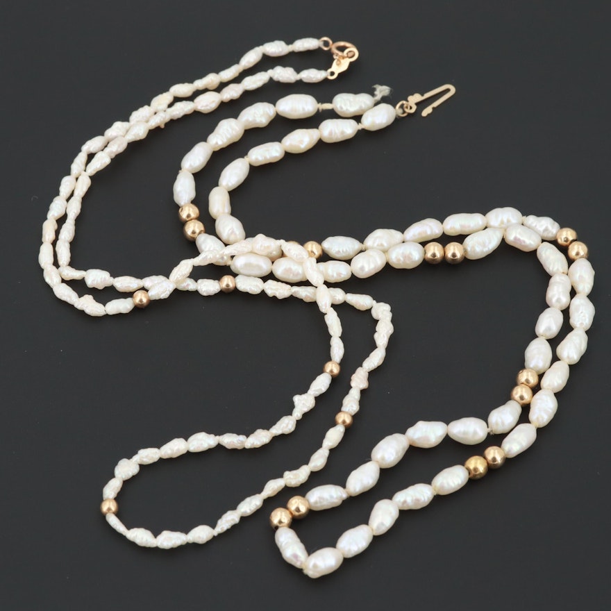 14K Yellow Gold Cultured Pearl Necklaces