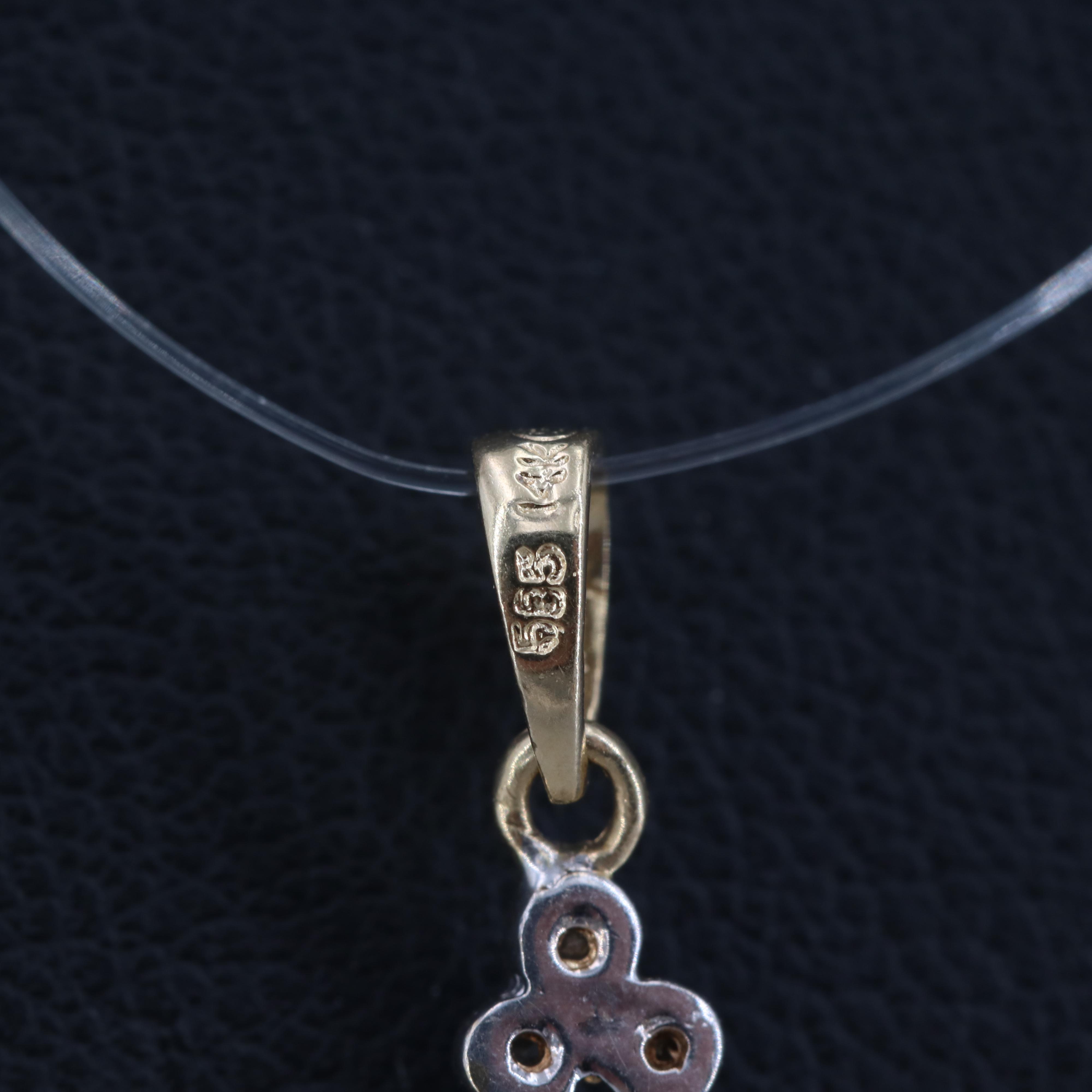 14K Yellow Gold Diamond and Sapphire Cross Pendant with White Gold Accents