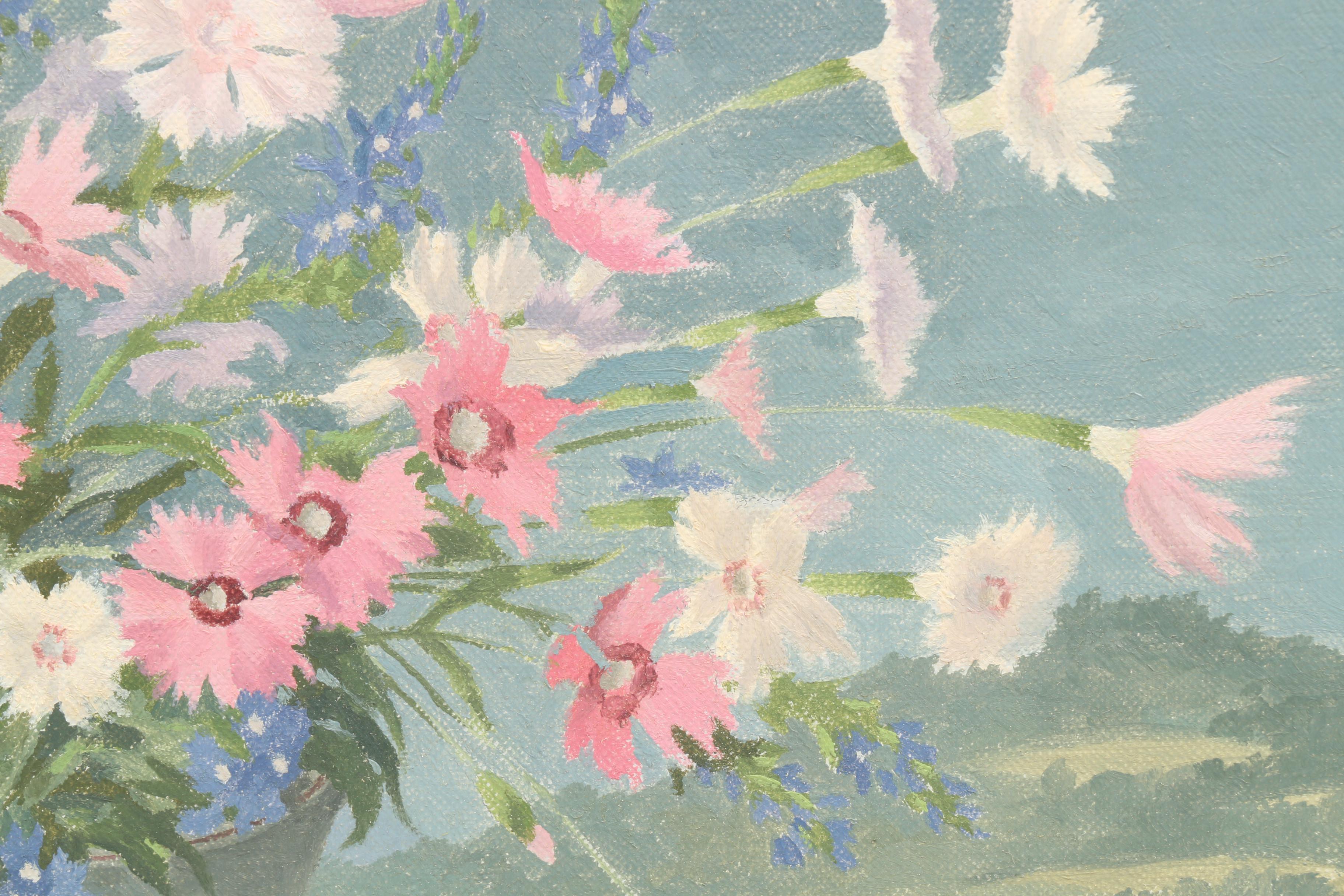 Thomas Fransioli Oil Painting "Flowers in a Landscape"