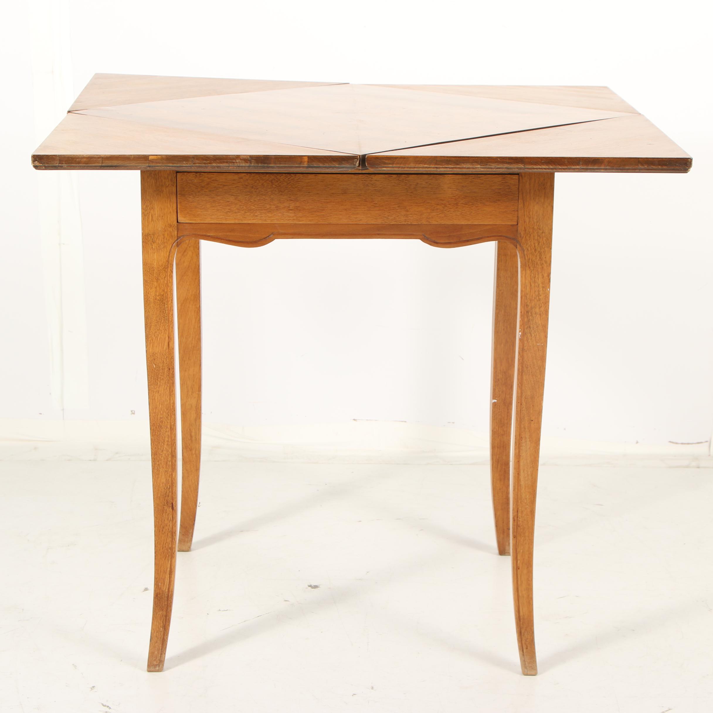 French Provincial Style Walnut Handkerchief Card Table, Early 20th Century