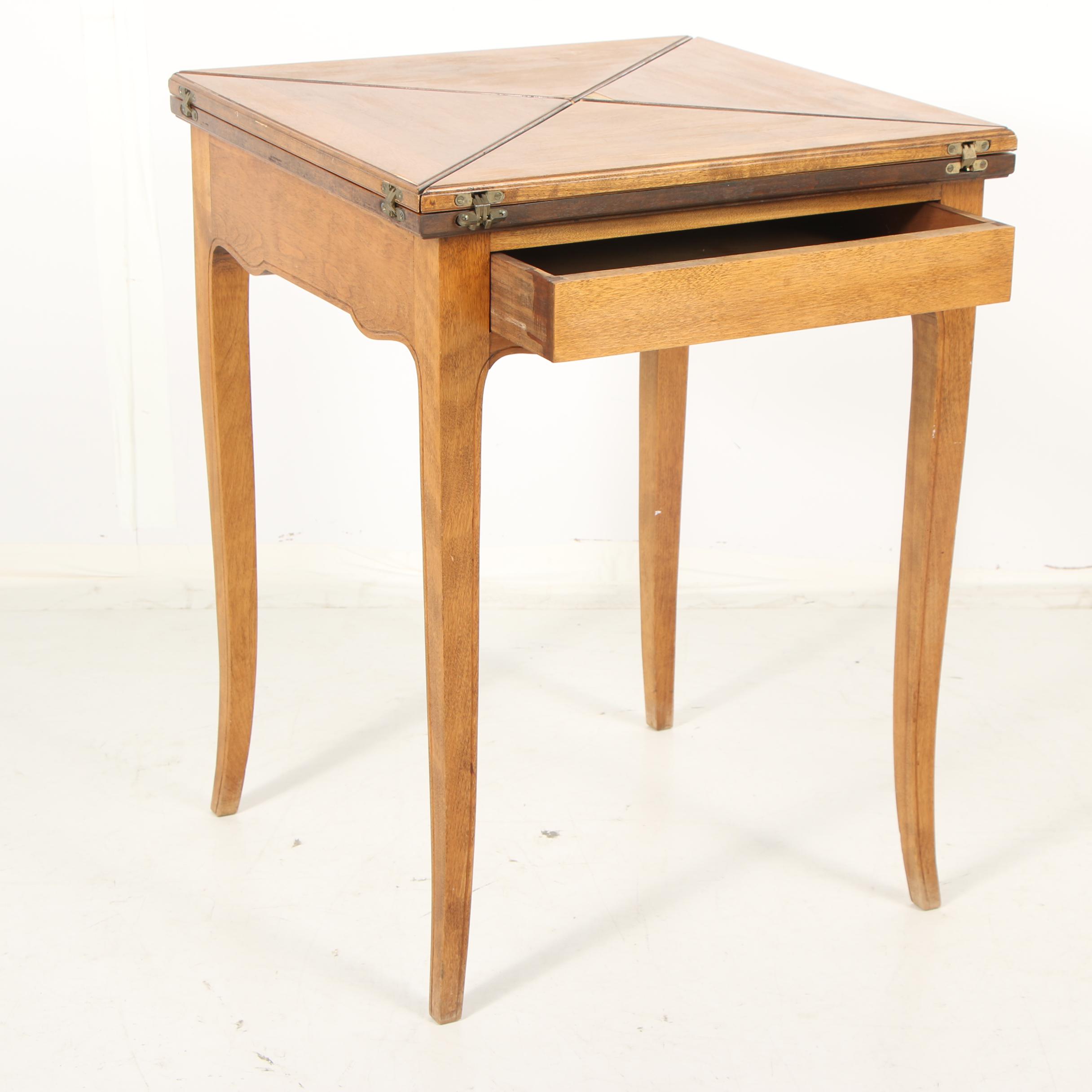 French Provincial Style Walnut Handkerchief Card Table, Early 20th Century