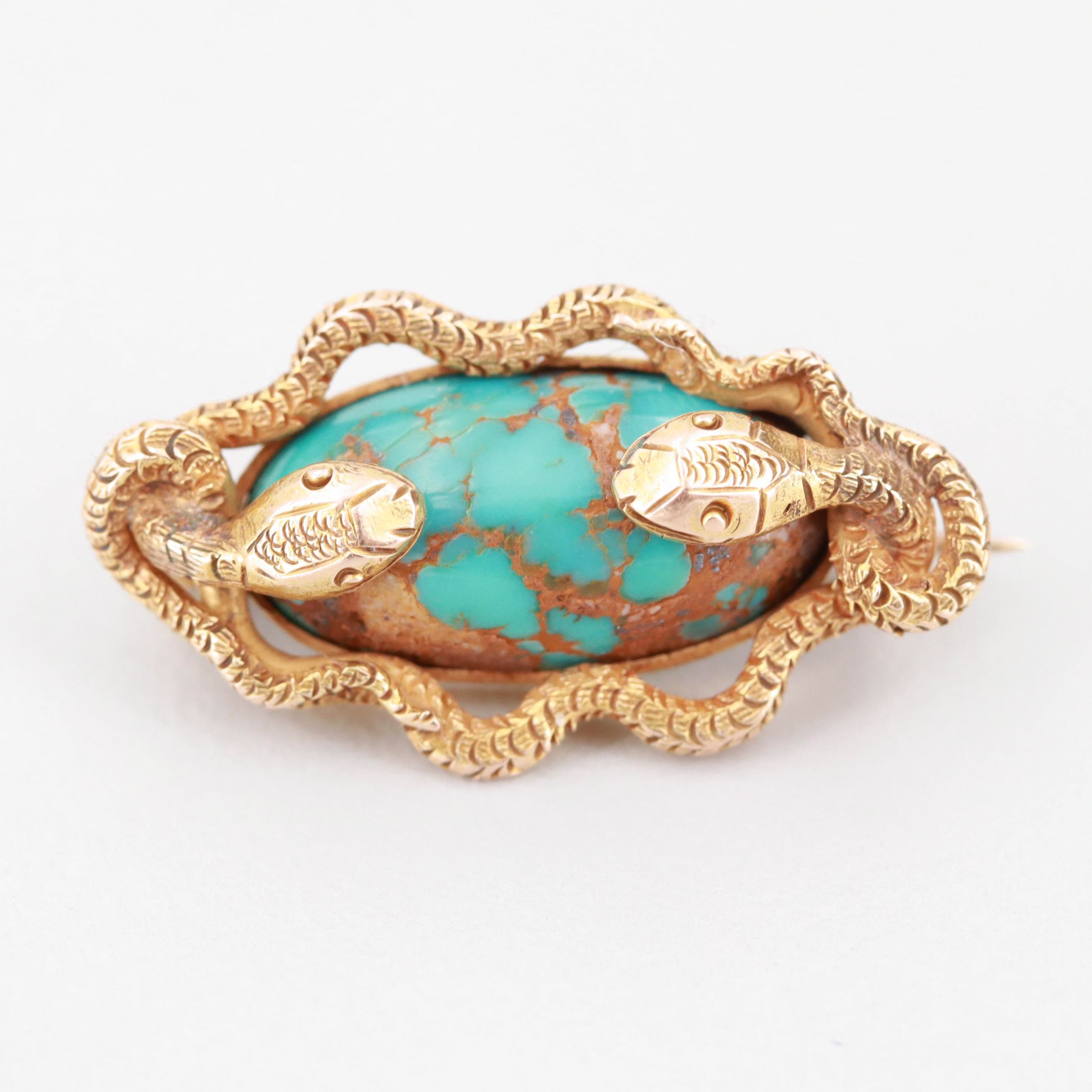 Victorian Kohn & Co. 14K Yellow Gold Turquoise Brooch