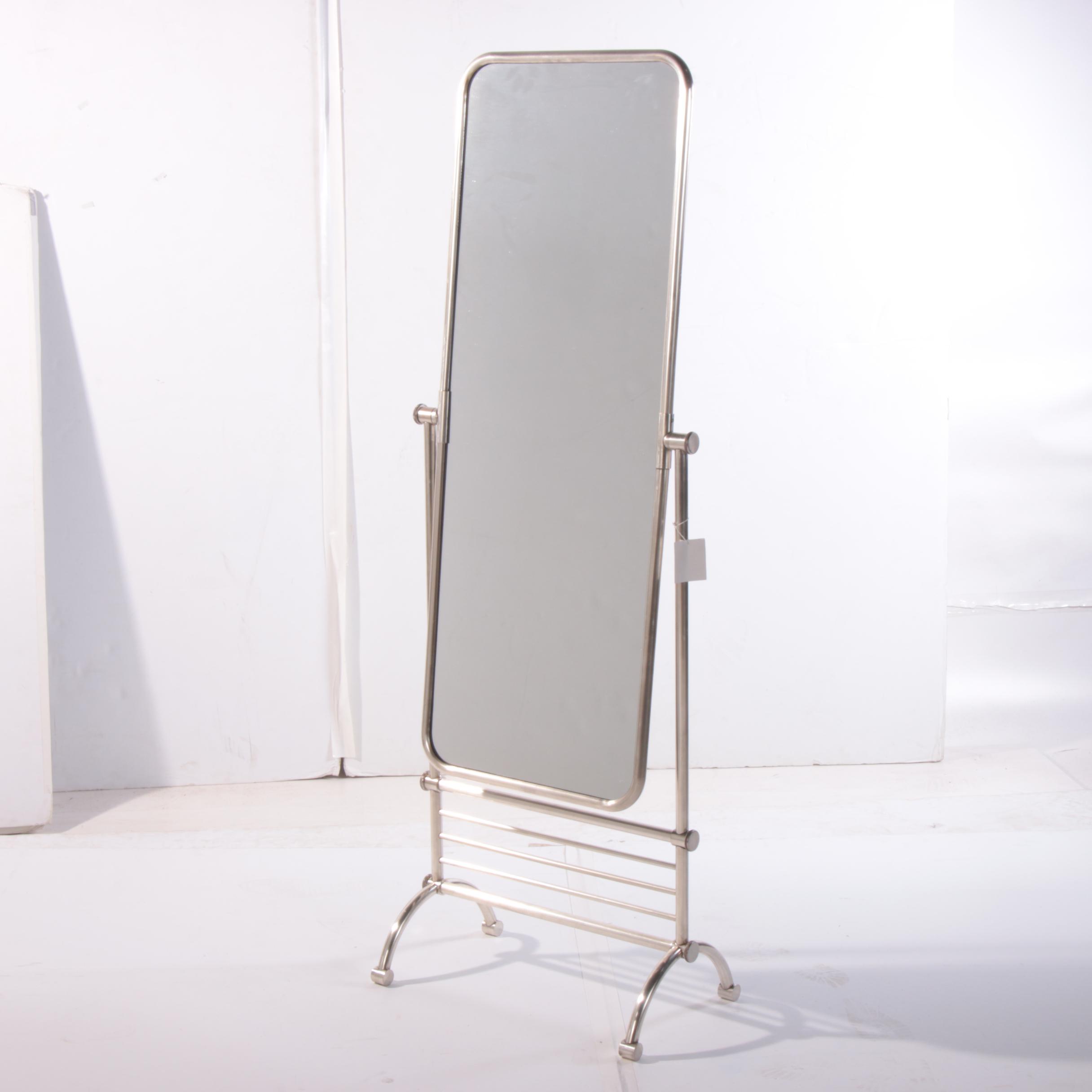 Modernist Style "Couturiere" Silver Metal Alloy Cheval Mirror