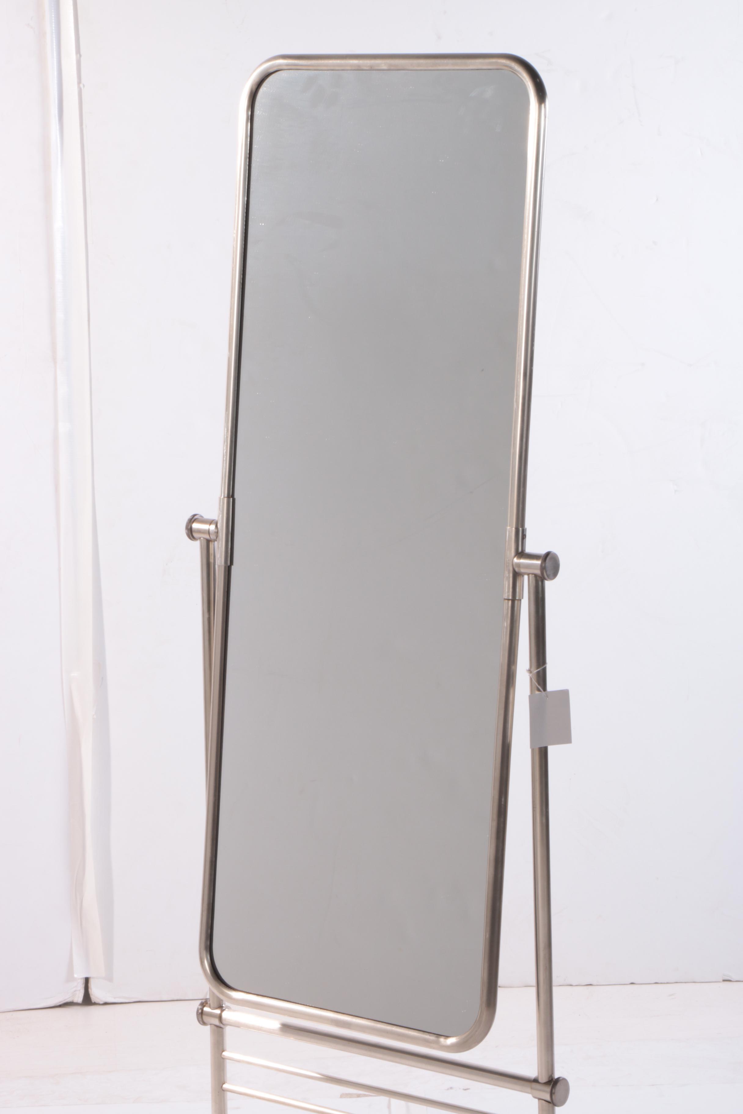 Modernist Style "Couturiere" Silver Metal Alloy Cheval Mirror