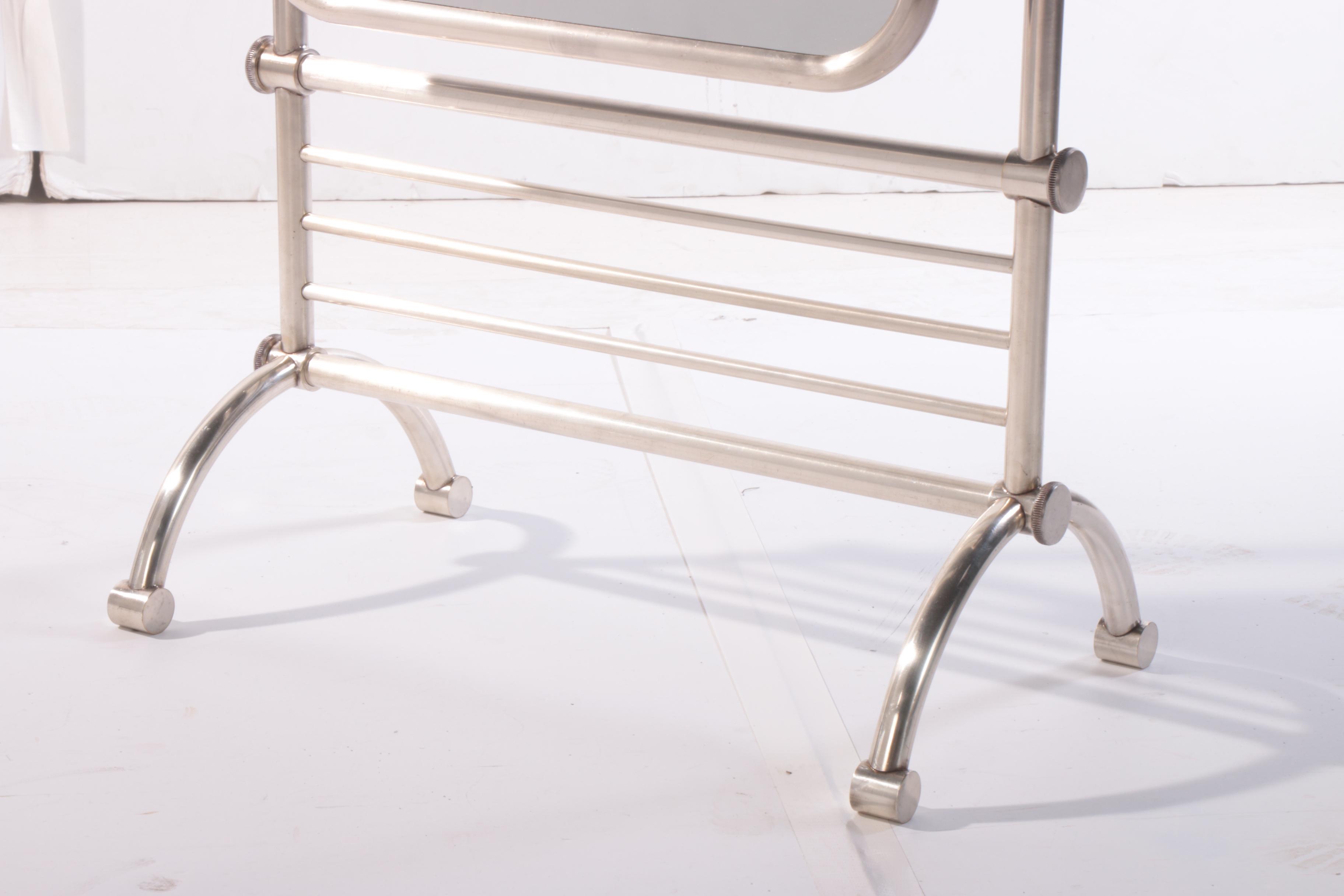 Modernist Style "Couturiere" Silver Metal Alloy Cheval Mirror