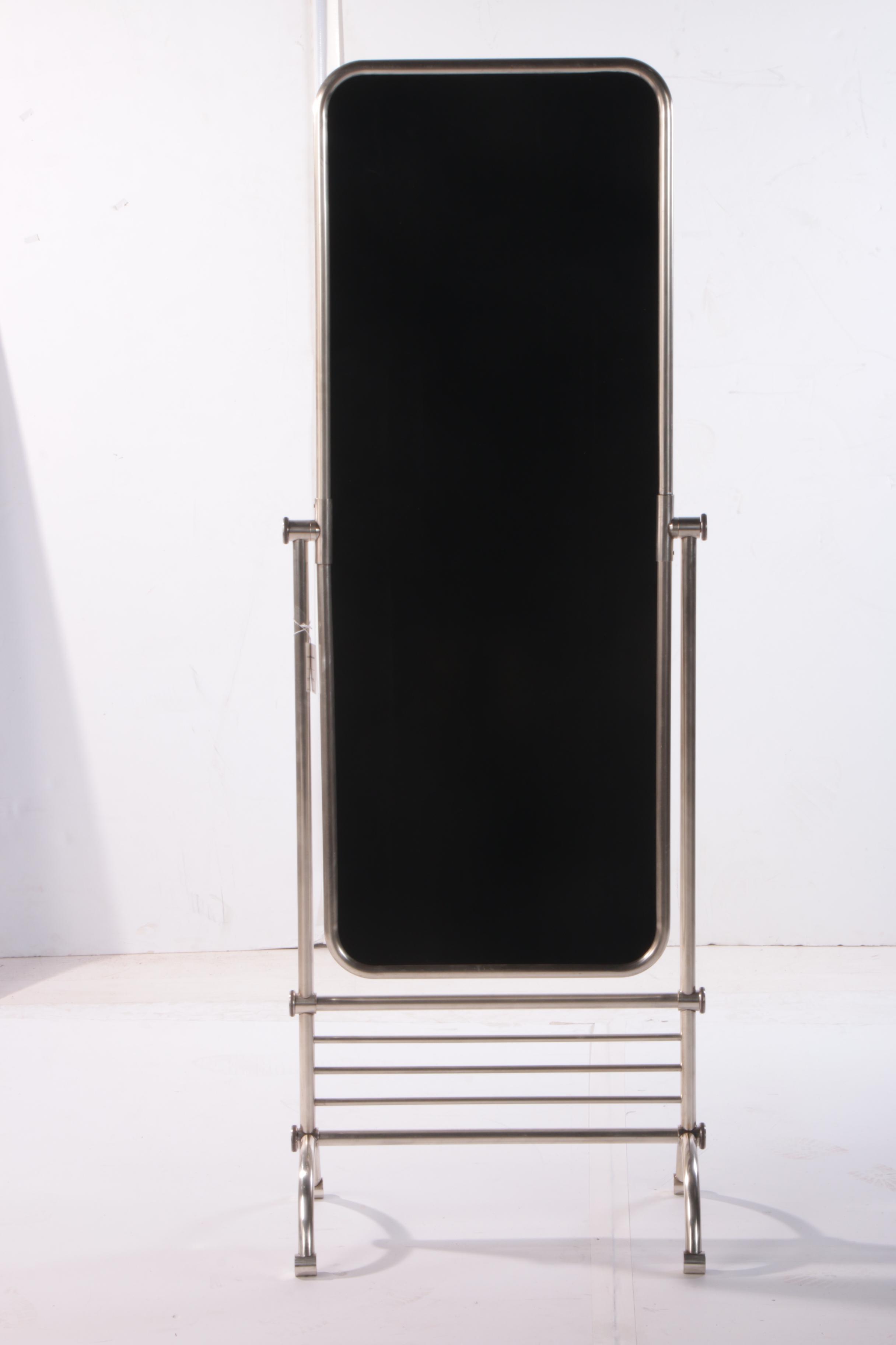 Modernist Style "Couturiere" Silver Metal Alloy Cheval Mirror