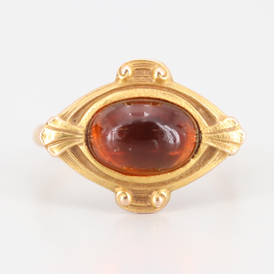 Arts and Crafts 14K Yellow Gold Citrine Ring