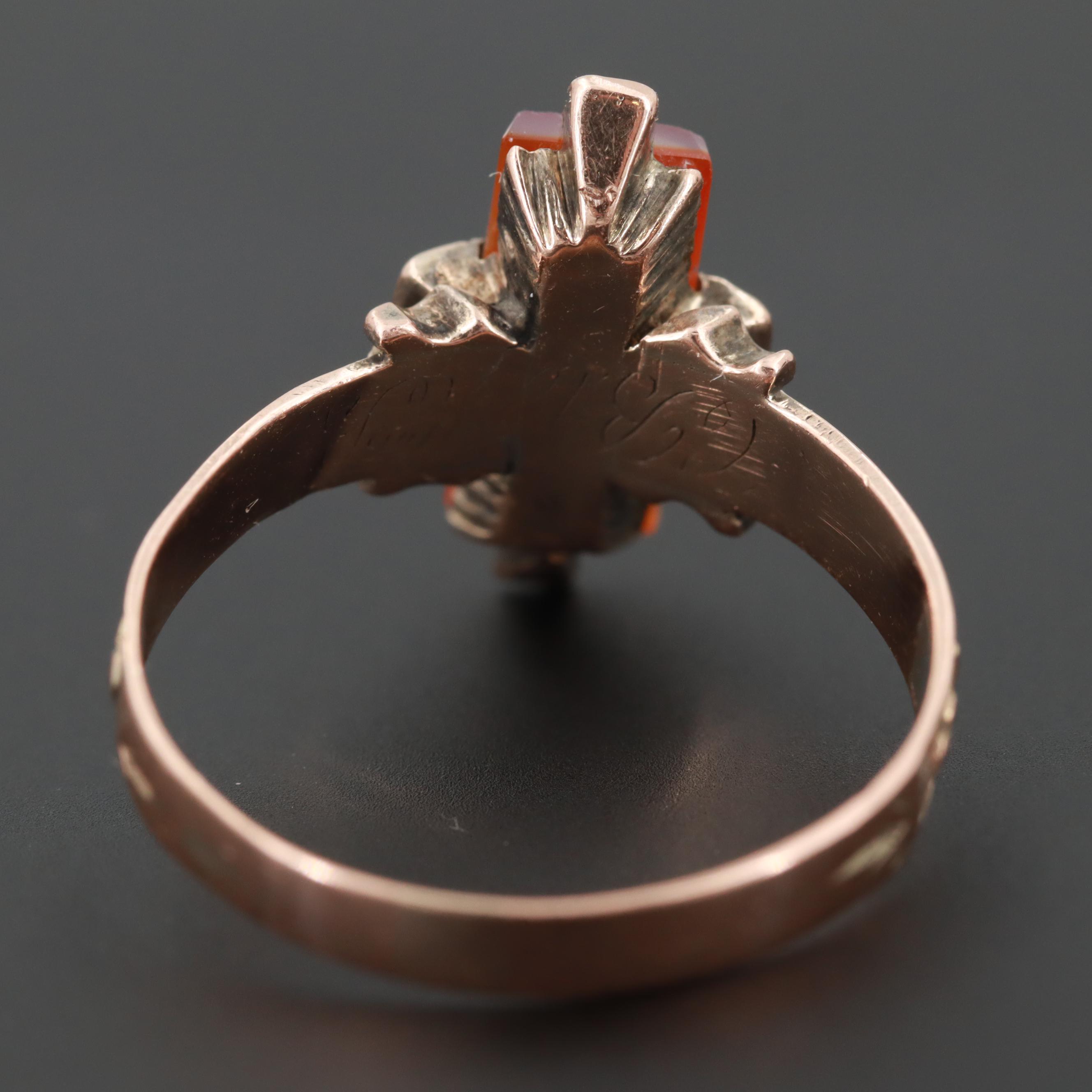 Victorian 10K Rose Gold Sardonyx and Seed Pearl Cameo Ring
