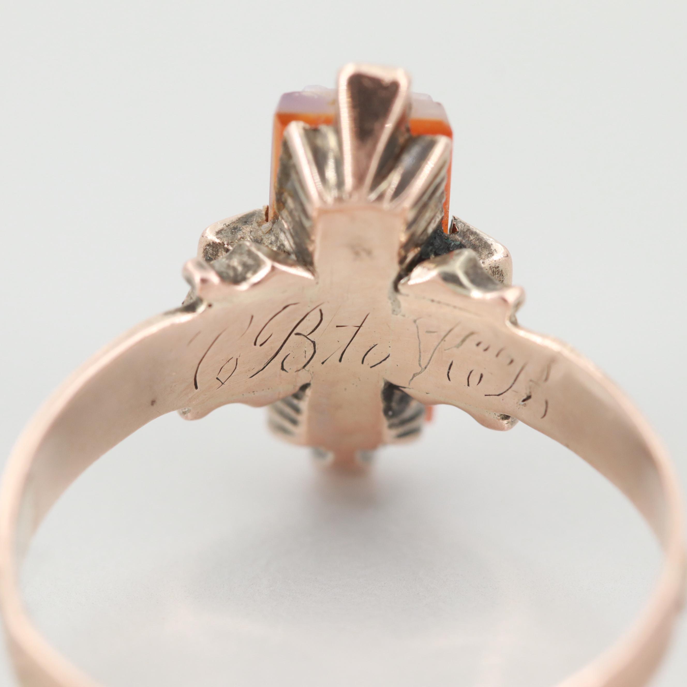 Victorian 10K Rose Gold Sardonyx and Seed Pearl Cameo Ring