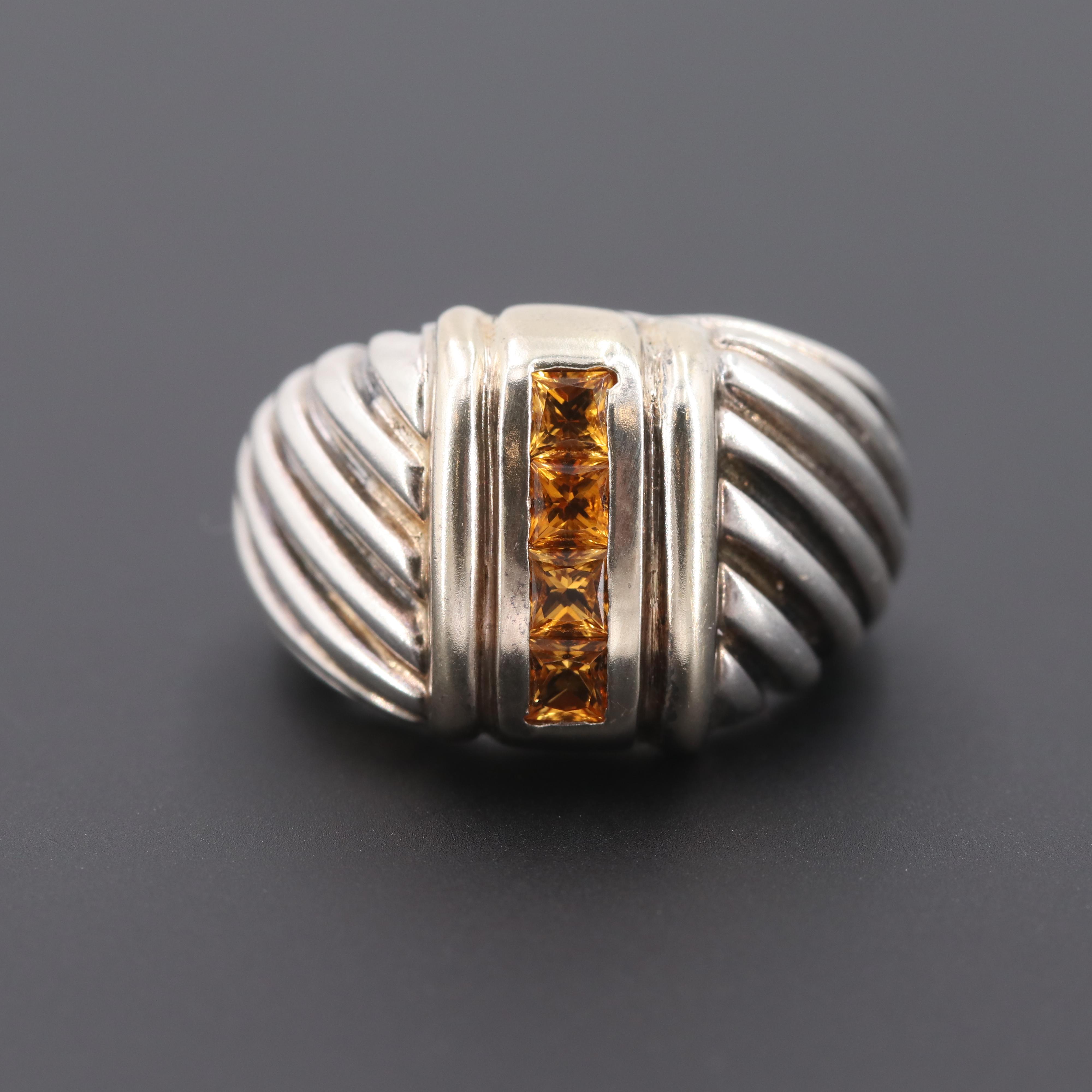 Italian Sterling Silver Citrine Ring with 18K Yellow Gold Accents