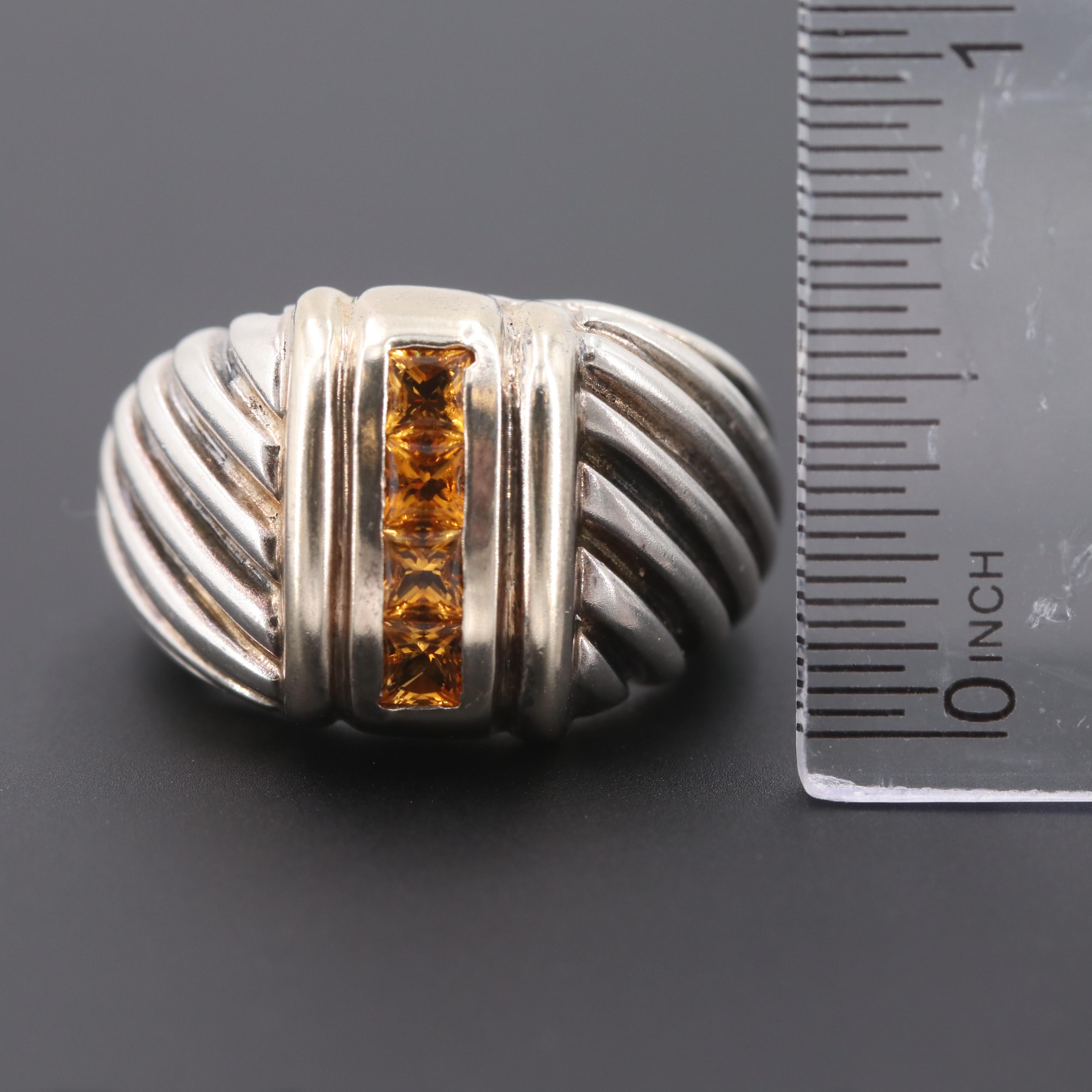 Italian Sterling Silver Citrine Ring with 18K Yellow Gold Accents