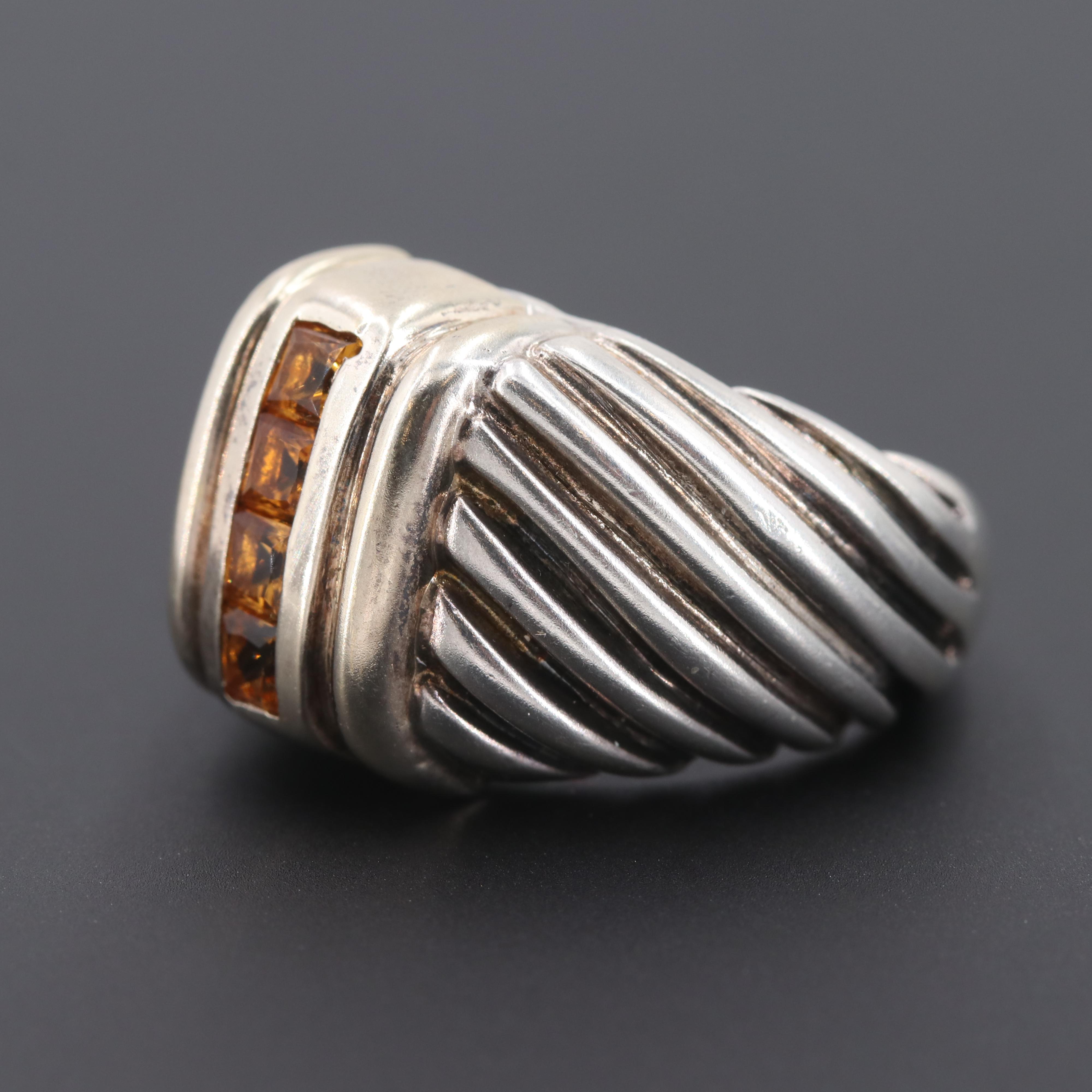 Italian Sterling Silver Citrine Ring with 18K Yellow Gold Accents