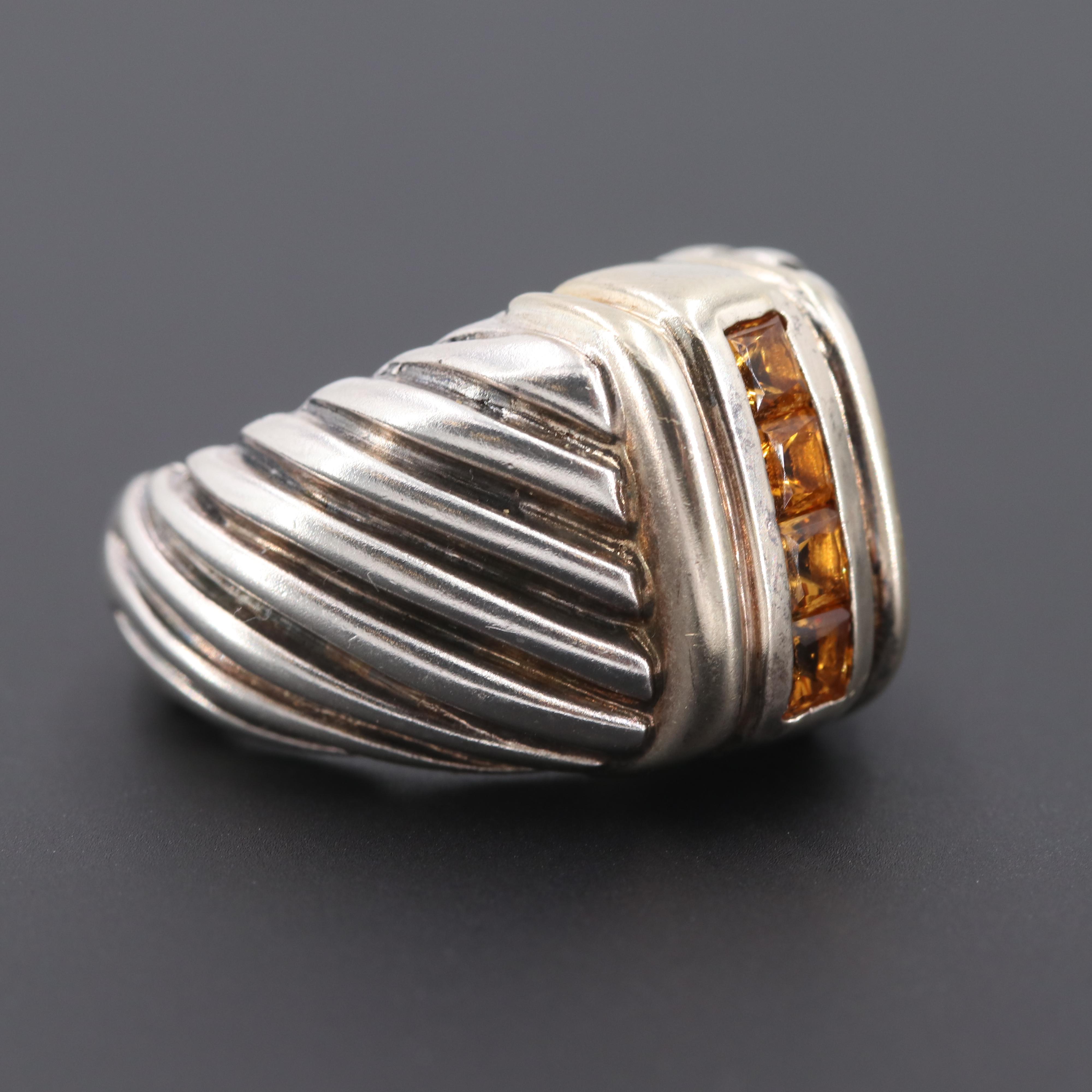 Italian Sterling Silver Citrine Ring with 18K Yellow Gold Accents