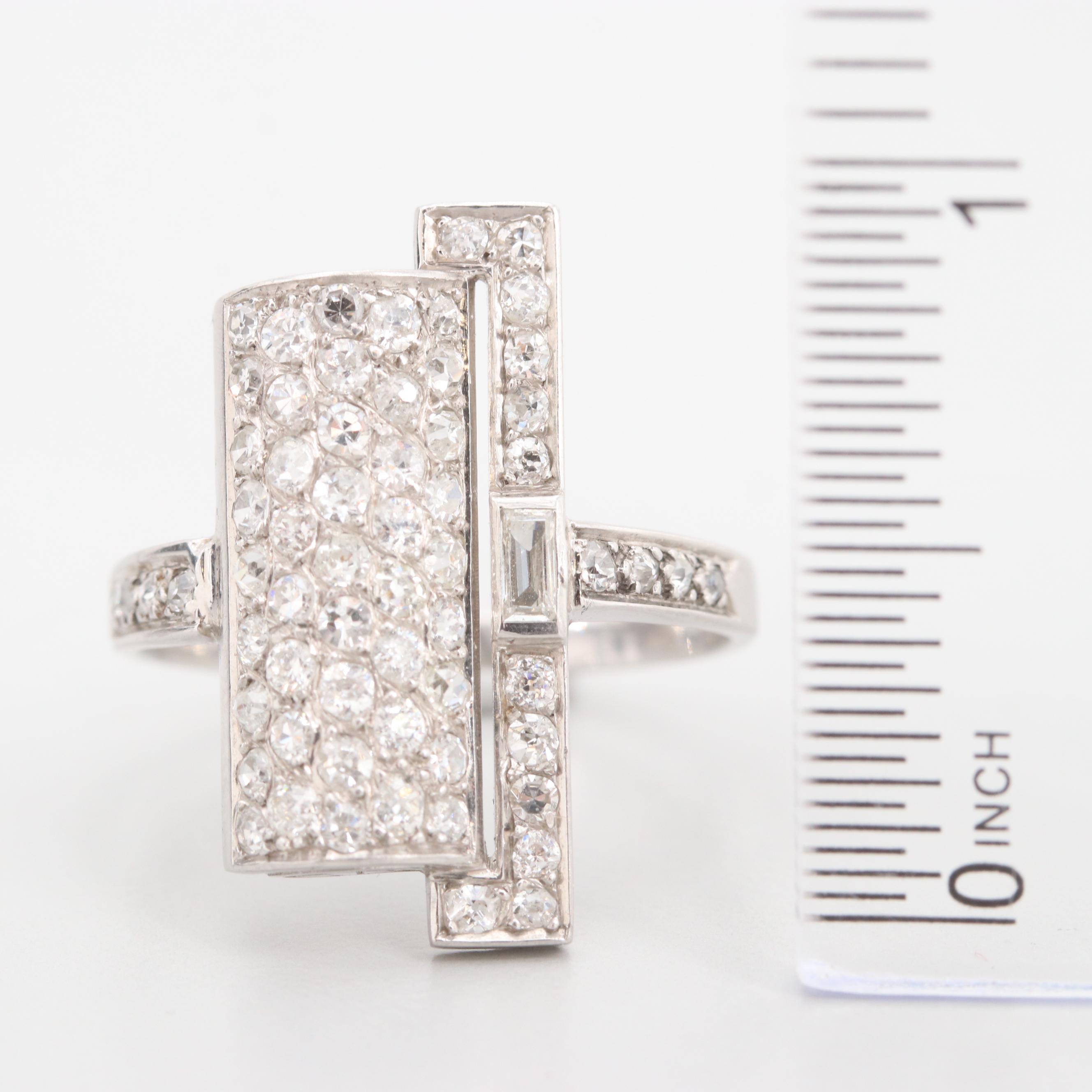 18K White Gold 1.35 CTW French Art Deco Diamond Pavé Ring