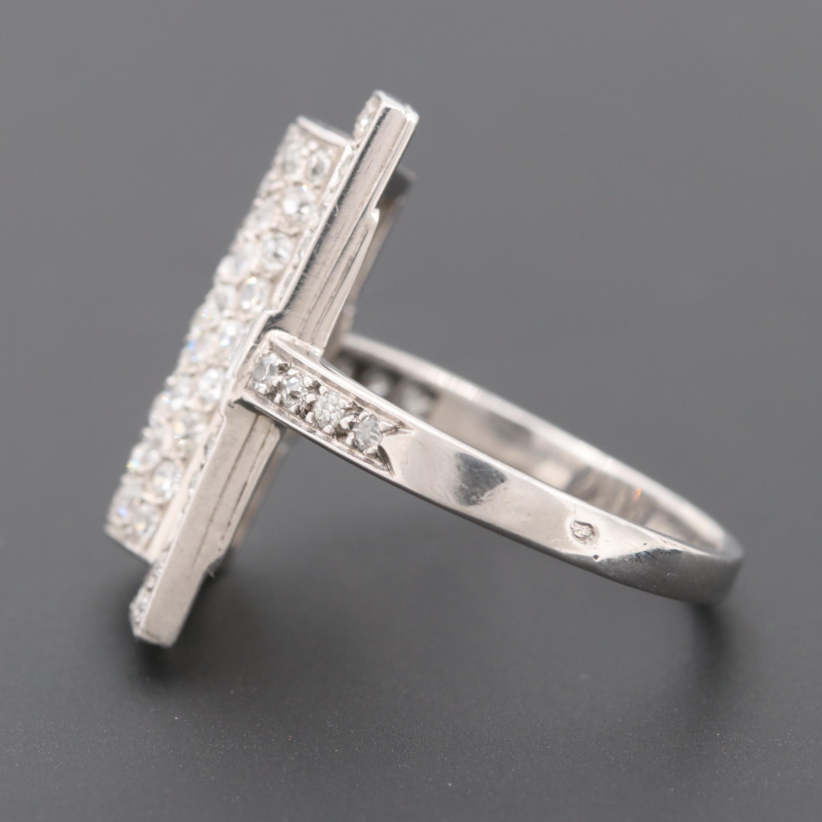 18K White Gold 1.35 CTW French Art Deco Diamond Pavé Ring