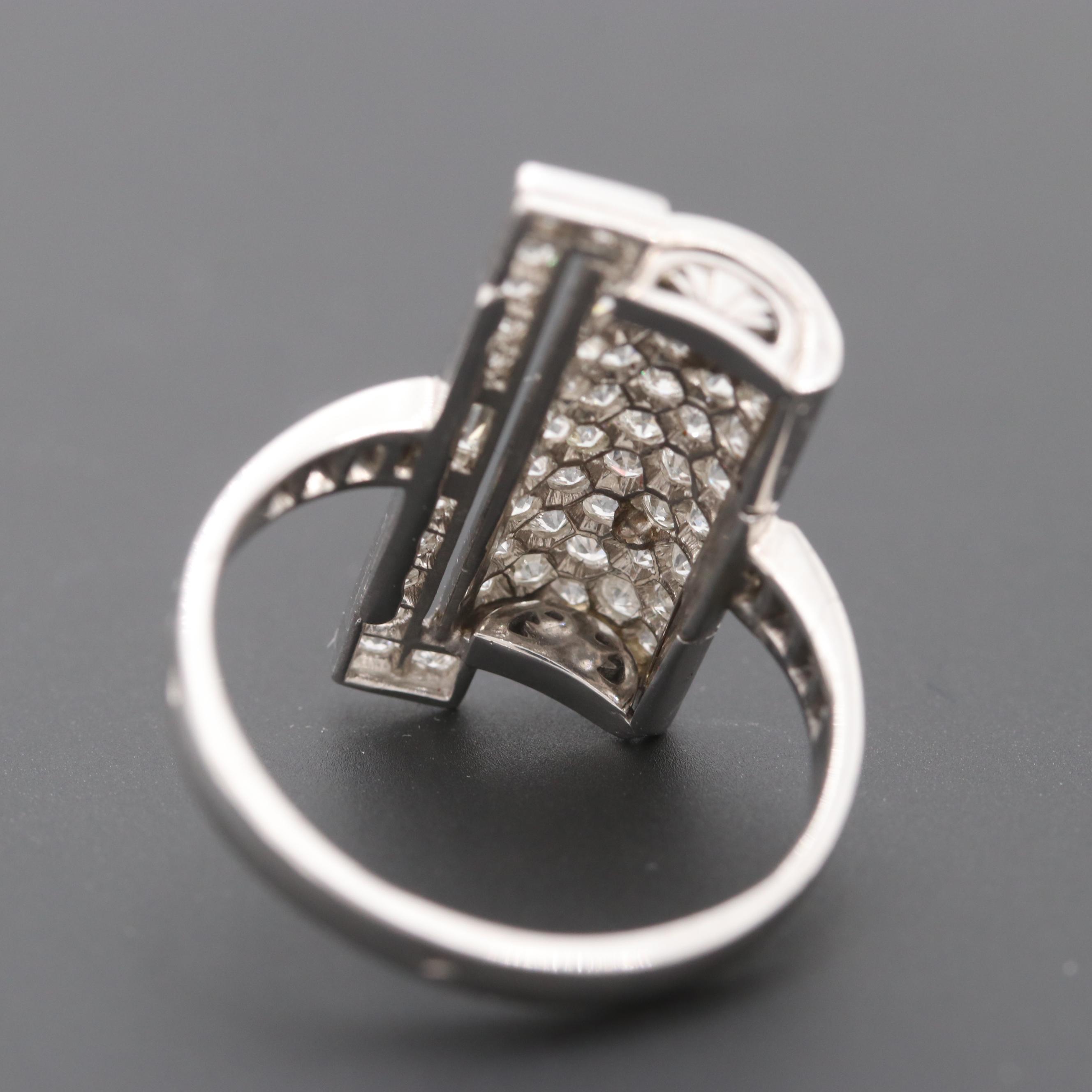 18K White Gold 1.35 CTW French Art Deco Diamond Pavé Ring