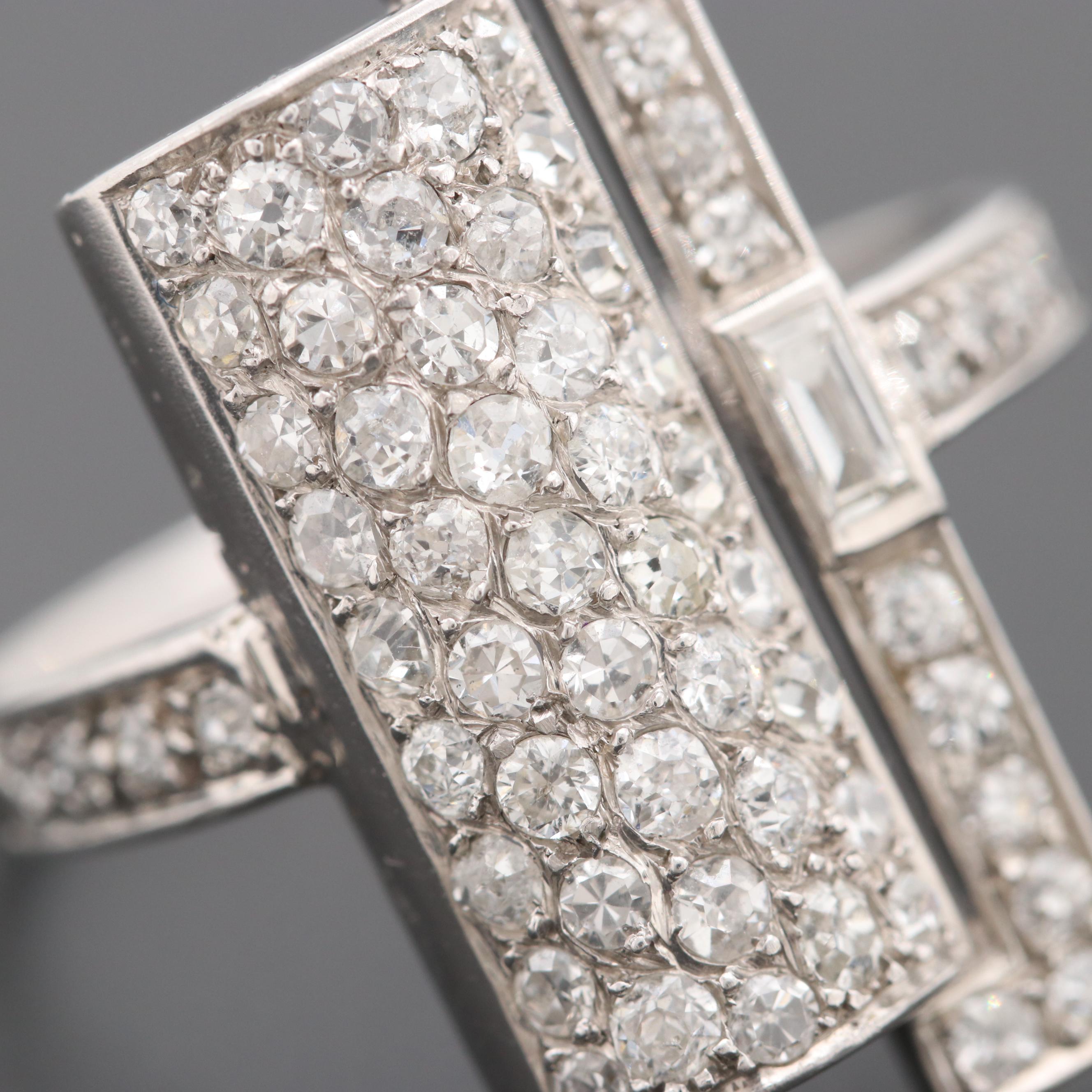 18K White Gold 1.35 CTW French Art Deco Diamond Pavé Ring