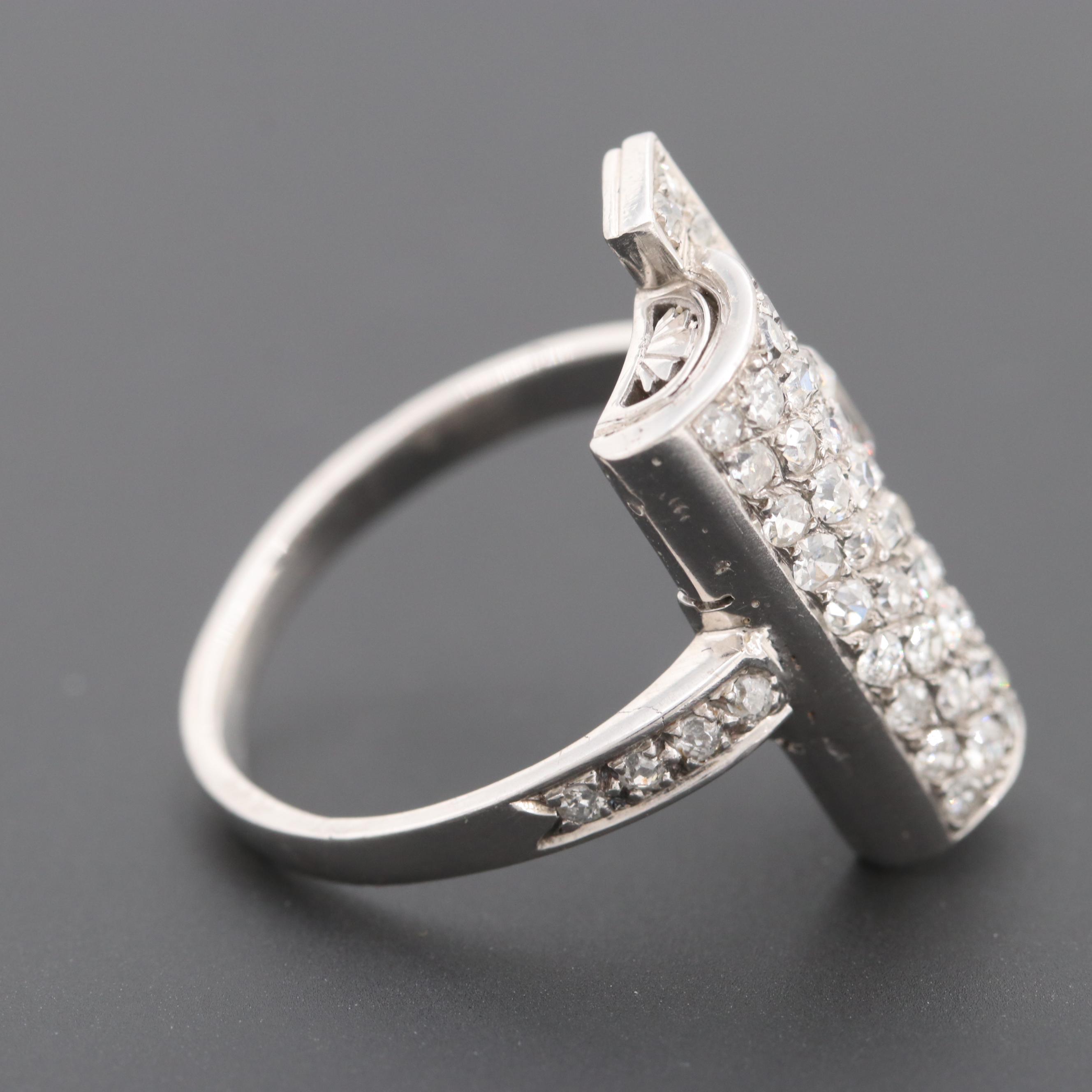 18K White Gold 1.35 CTW French Art Deco Diamond Pavé Ring