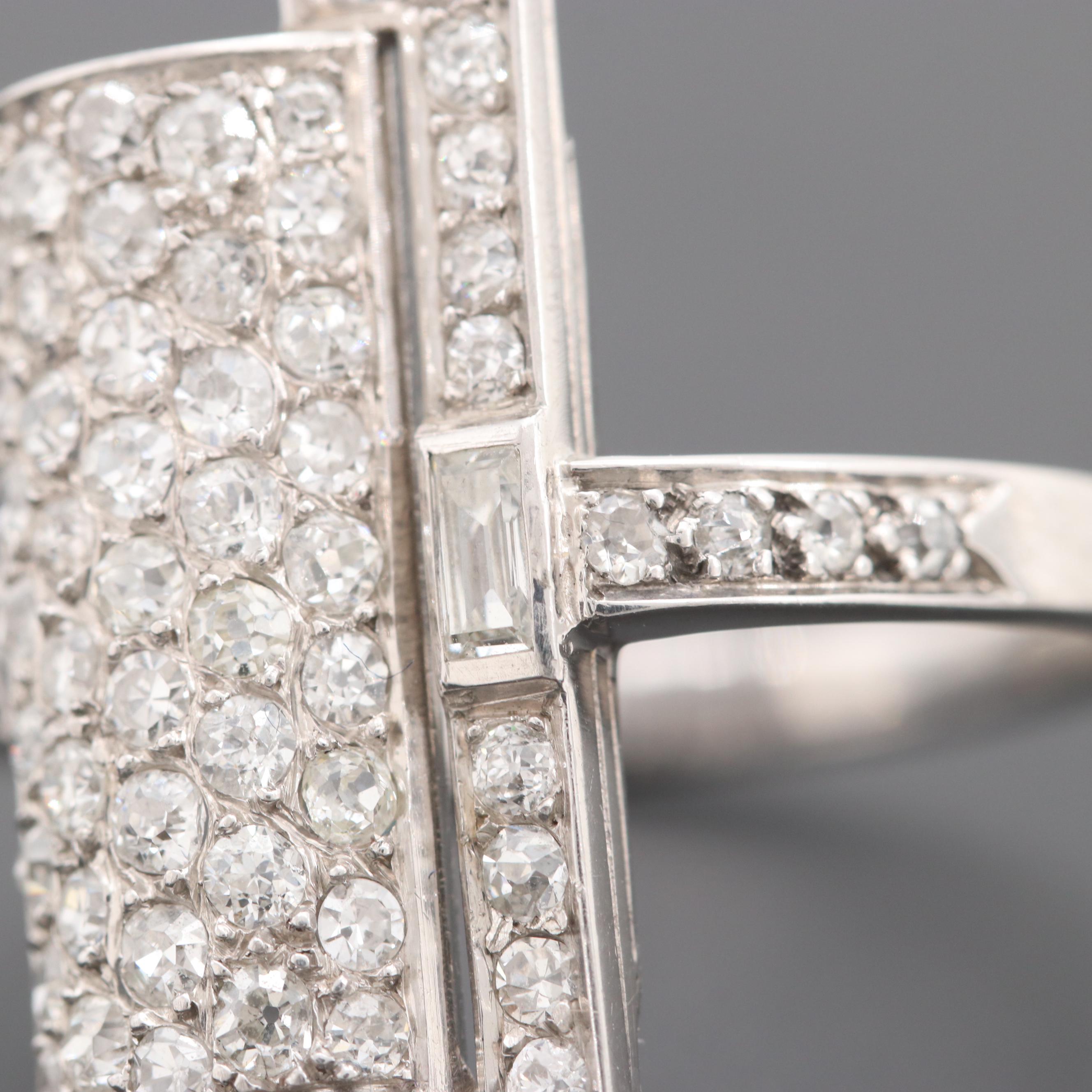 18K White Gold 1.35 CTW French Art Deco Diamond Pavé Ring