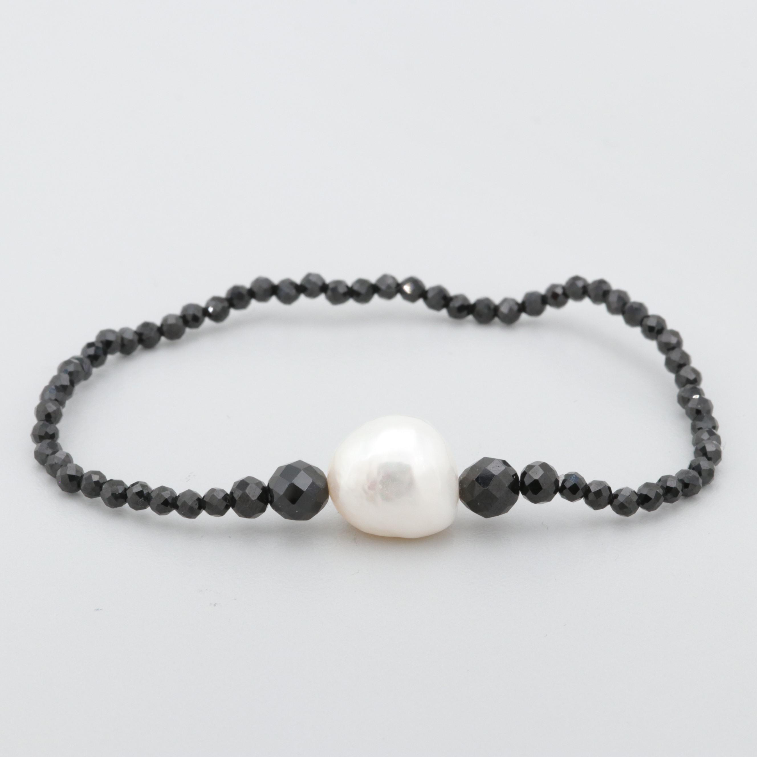 Expandable Cultured Pearl and Synthetic Spinel Bracelet