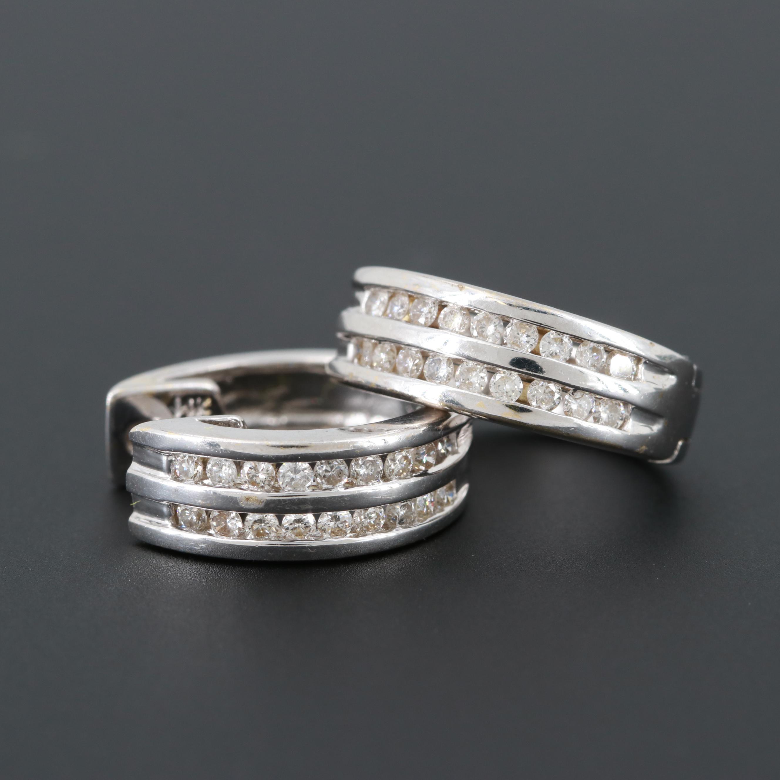 14K White Gold Diamond Huggie Earrings