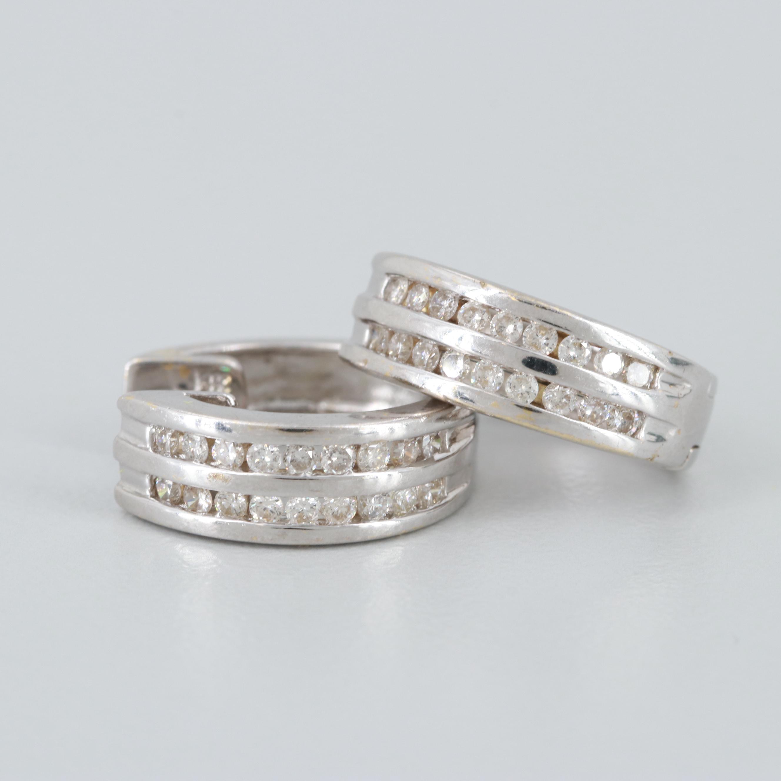 14K White Gold Diamond Huggie Earrings