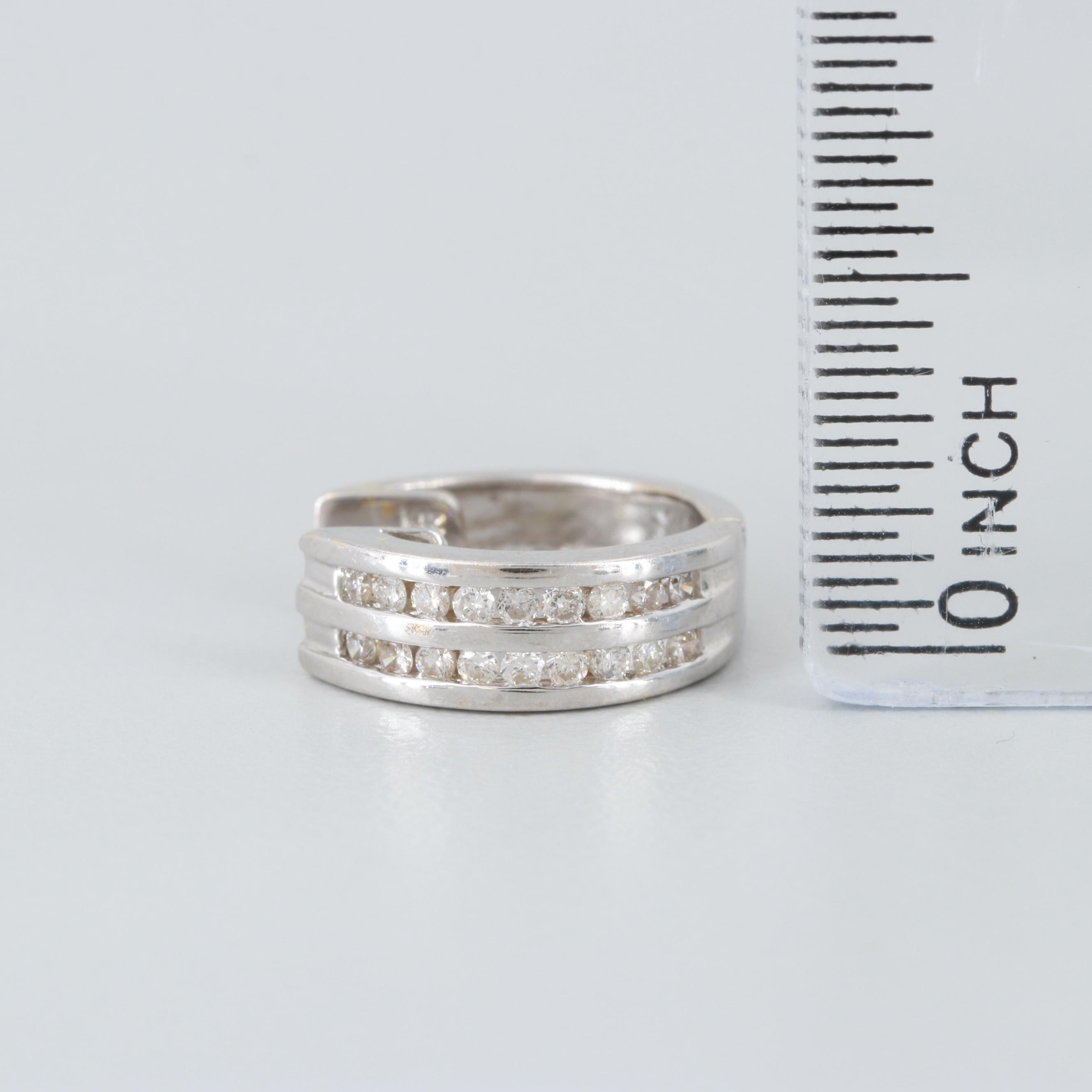 14K White Gold Diamond Huggie Earrings