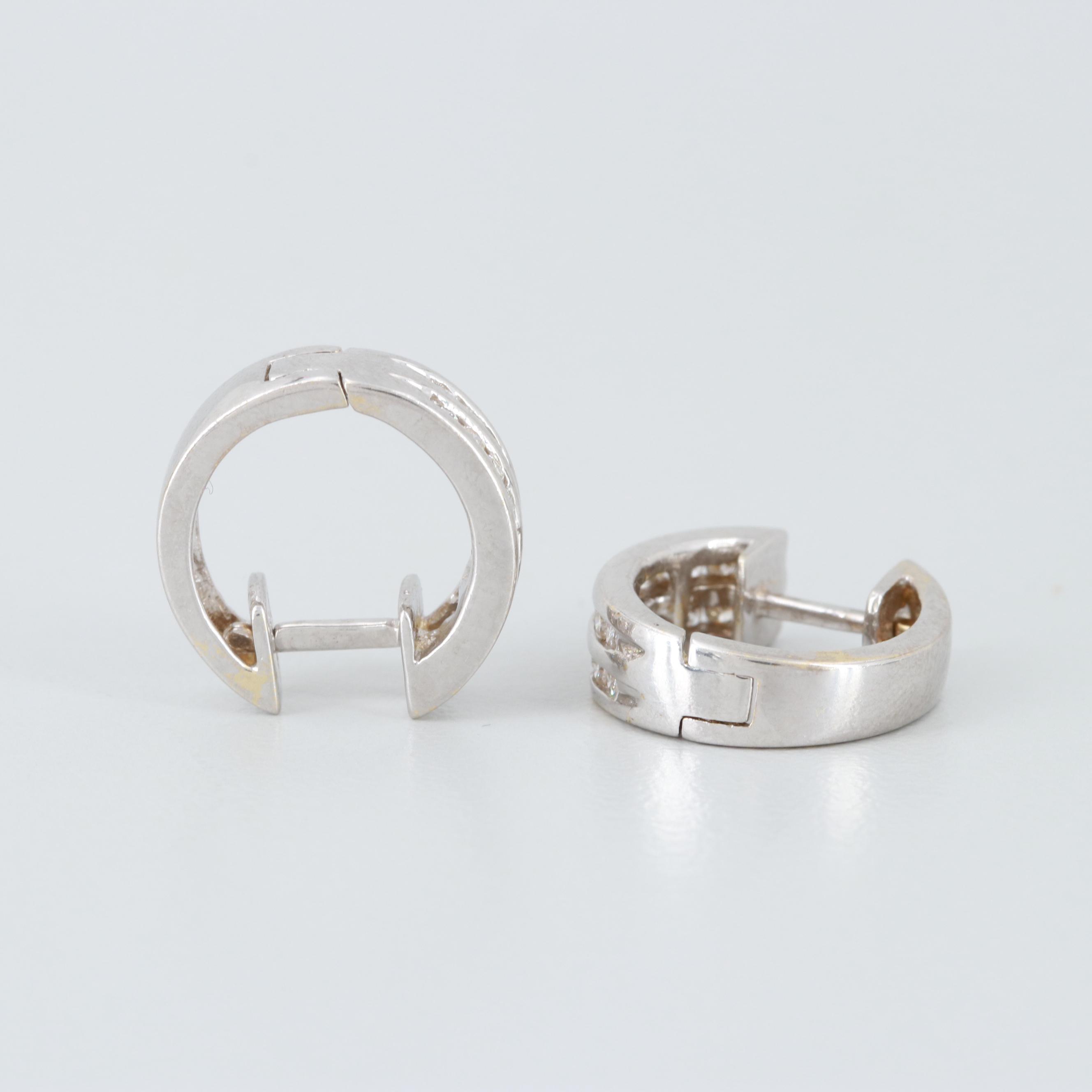 14K White Gold Diamond Huggie Earrings