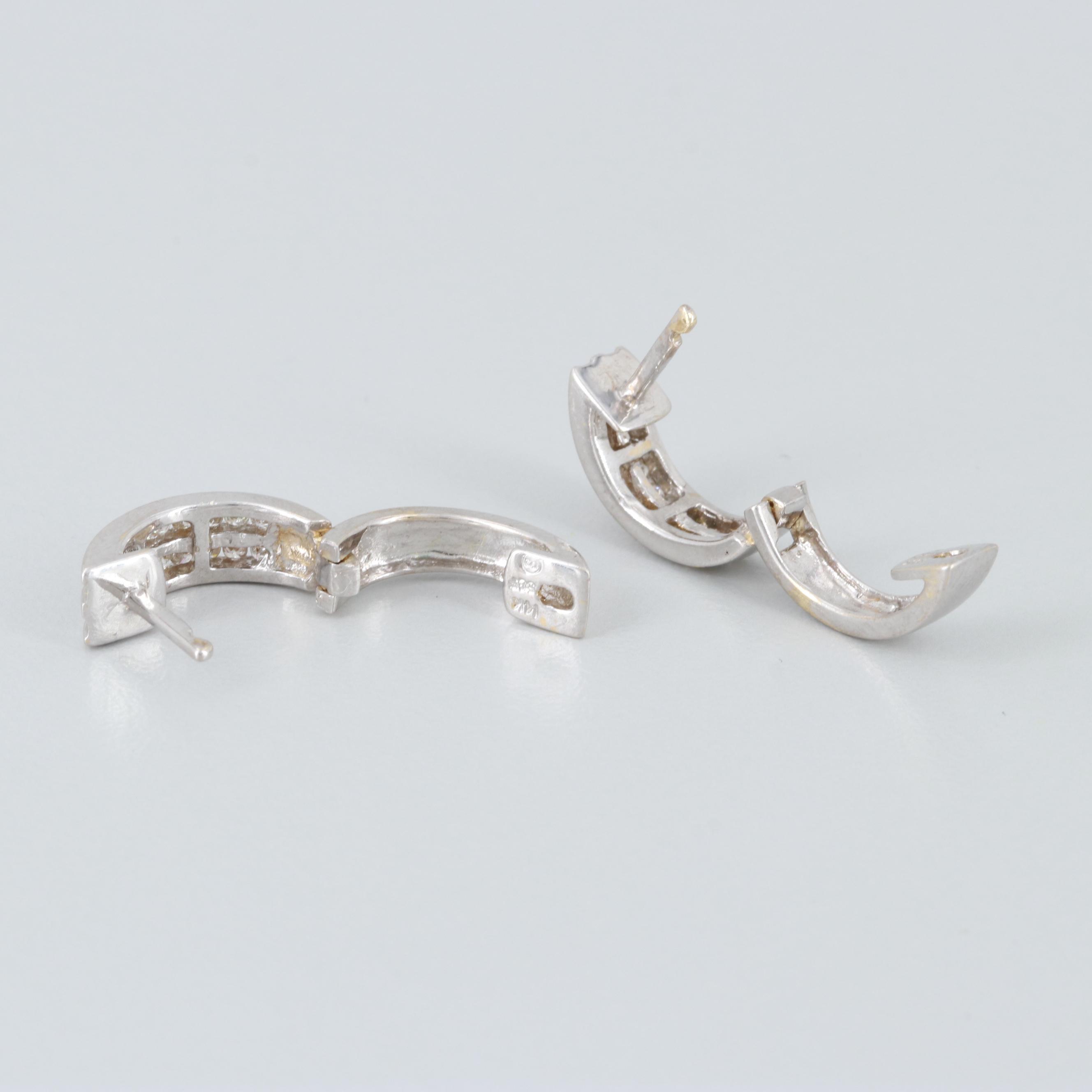 14K White Gold Diamond Huggie Earrings