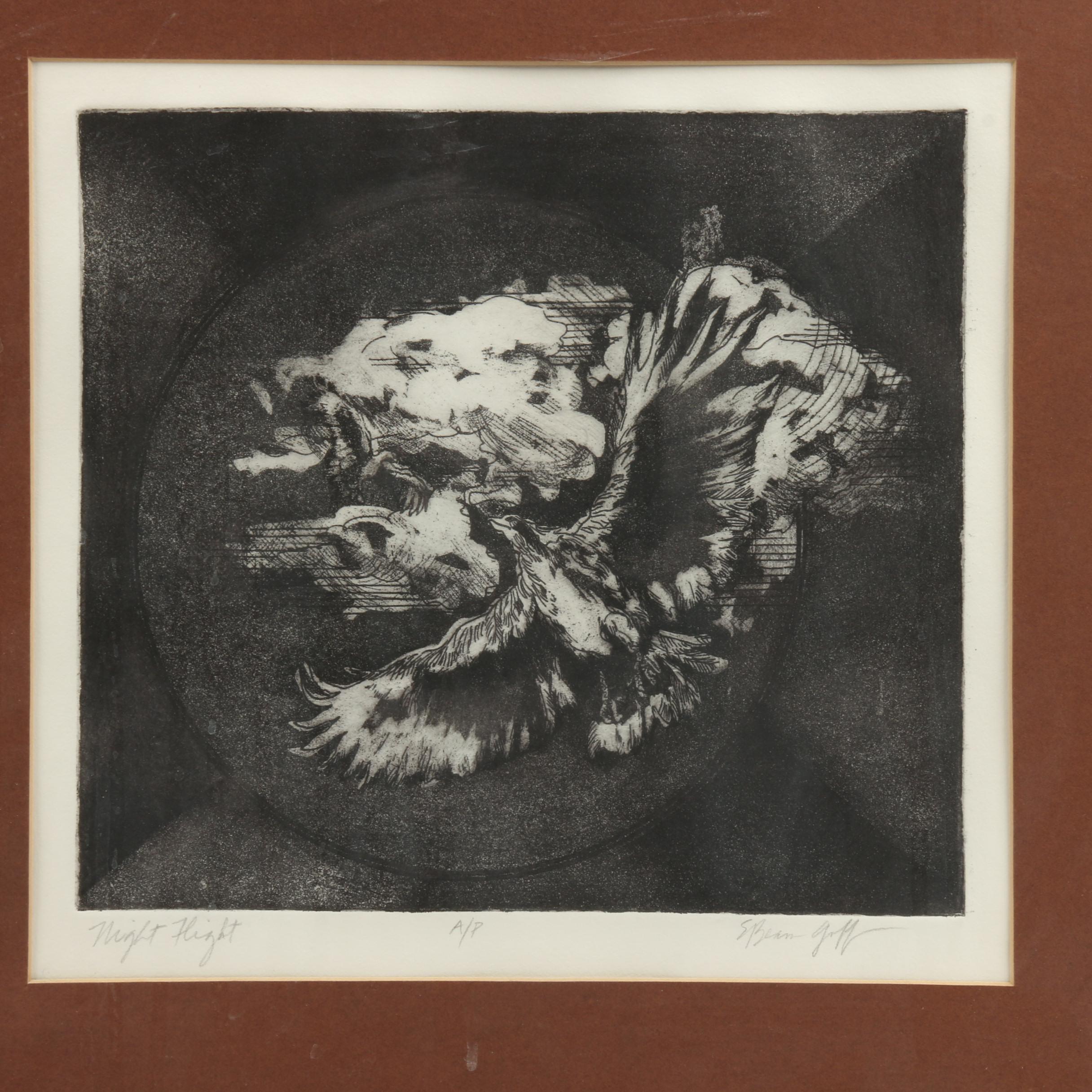 Artist Proof Aquatint Etching "Night Flight"