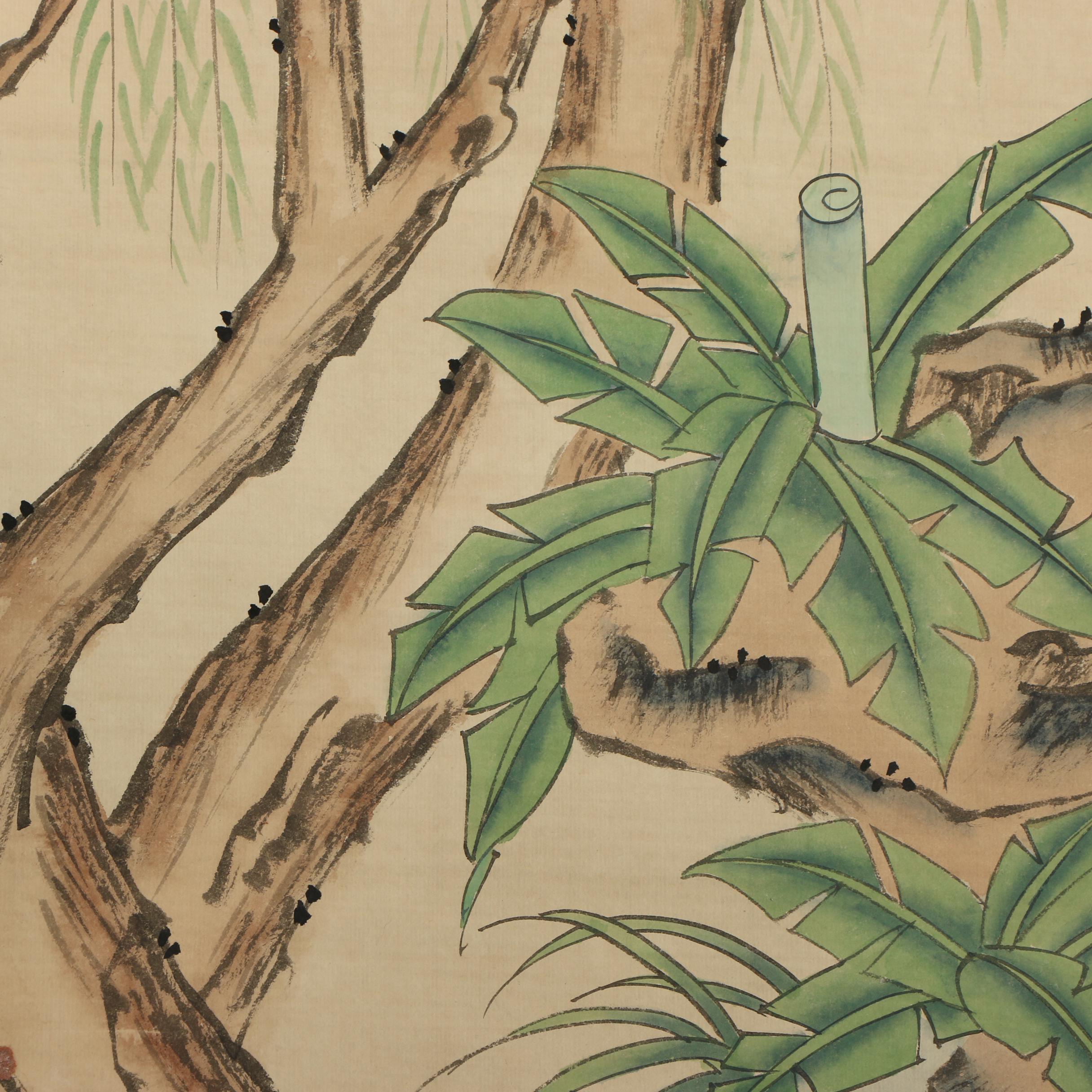 Chinese Gouache Hanging Scroll of Genre Scene